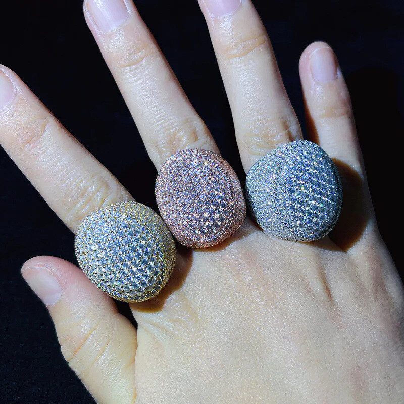Casting Oval Egg Rings 18K Real Gold Plated Full 5A Zircon Mens Hip Hop Jewelry