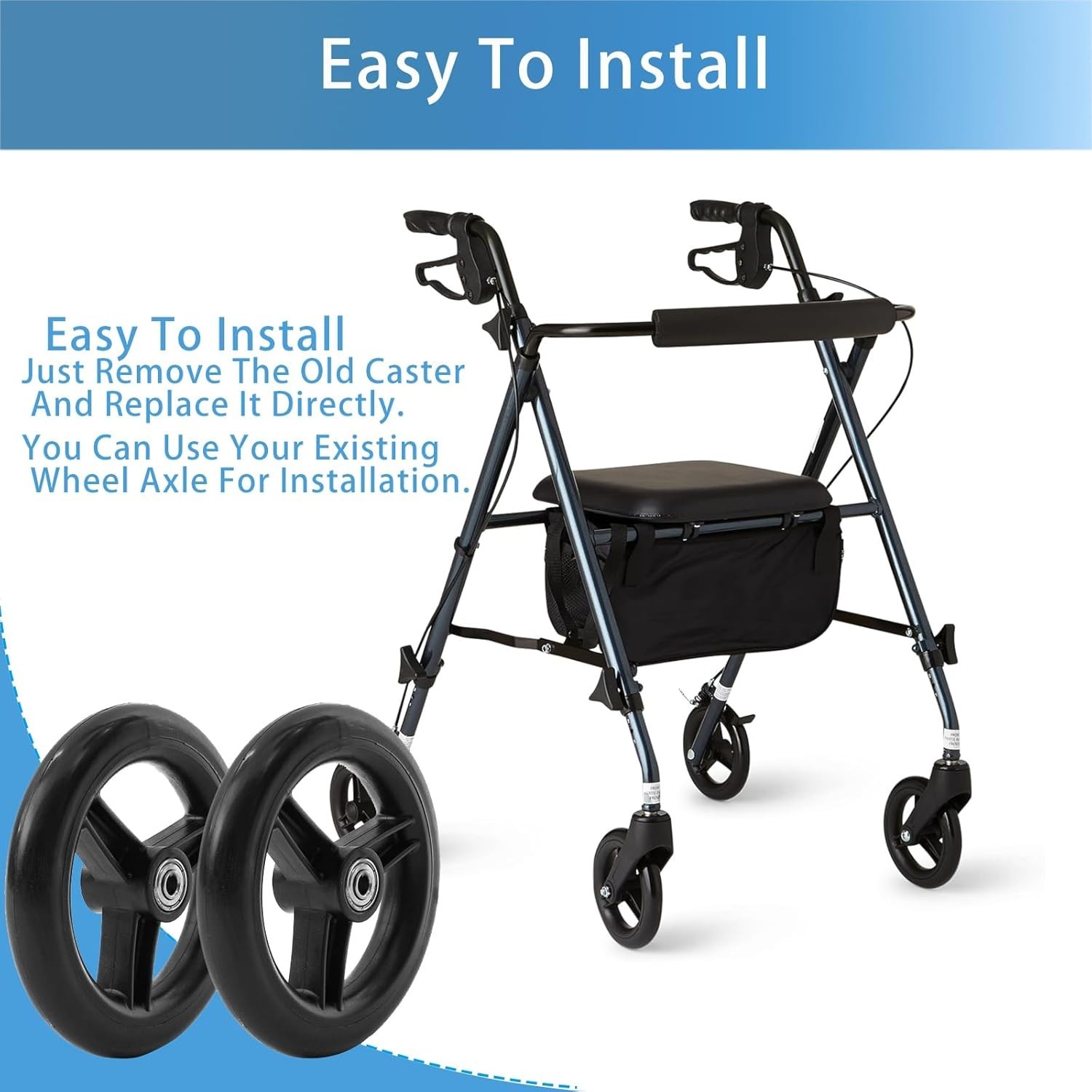 Universal 6-Inch Rollator Walker Wheels with Durable PU Tires - Safe Replacement