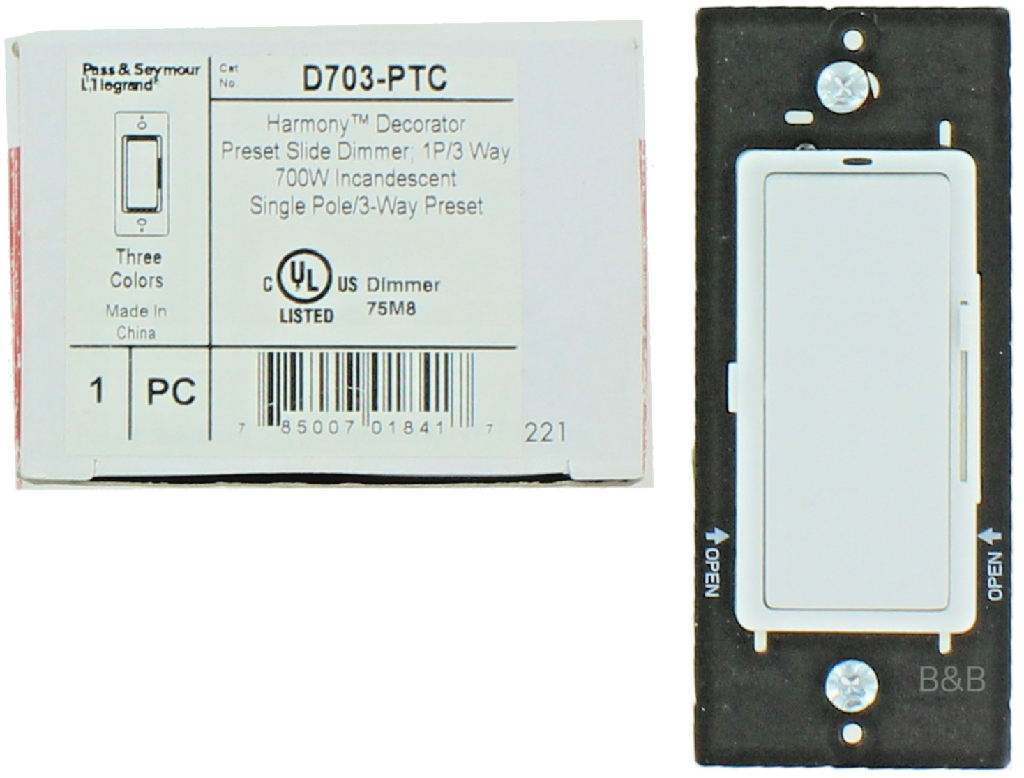 P&S  D703-PTC Harmony™ Decorator Preset Slide Dimmer 700W Incand. Multi-color