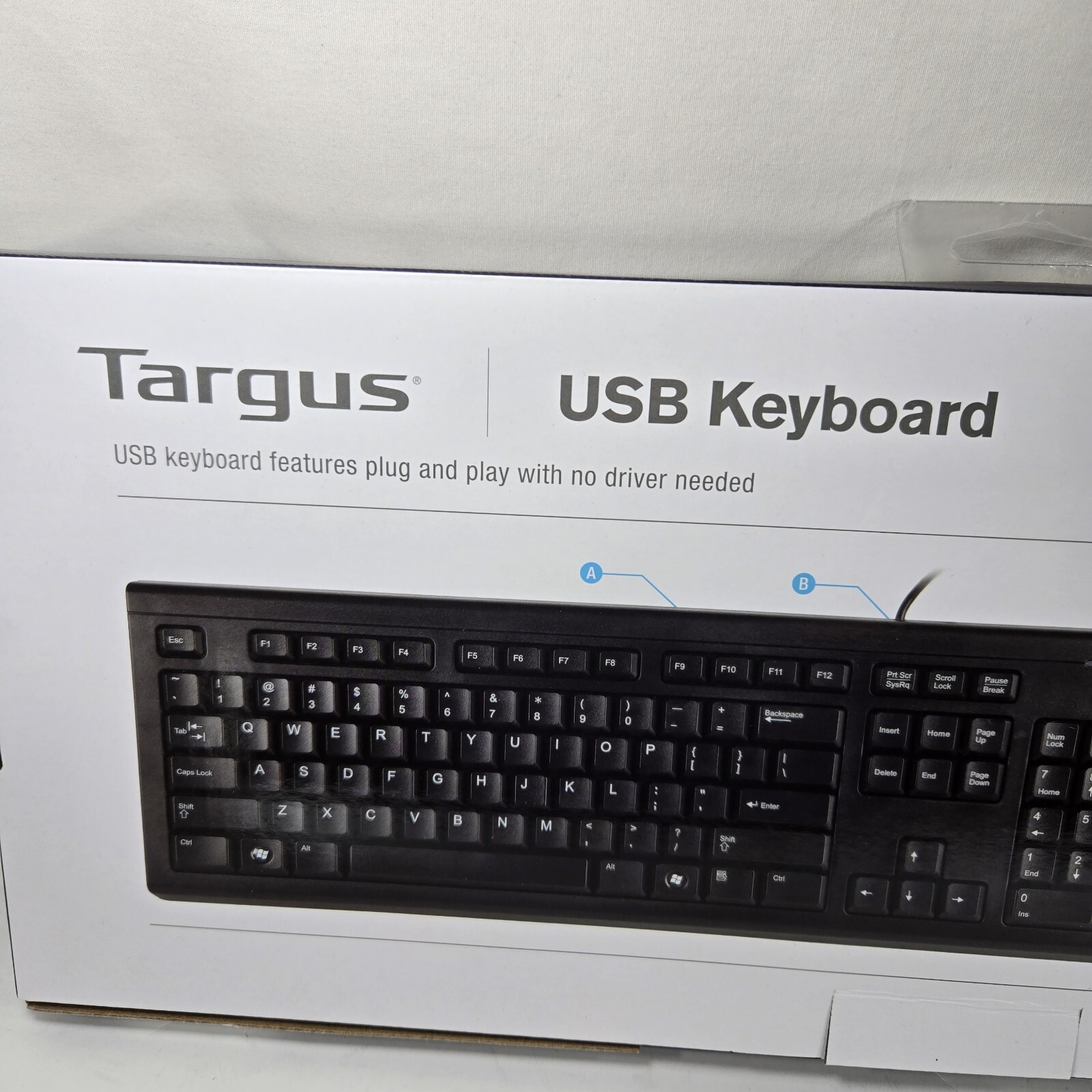 Targus USB Corded Keyboard New in Open Box Black Never Used Plug & Play Windows