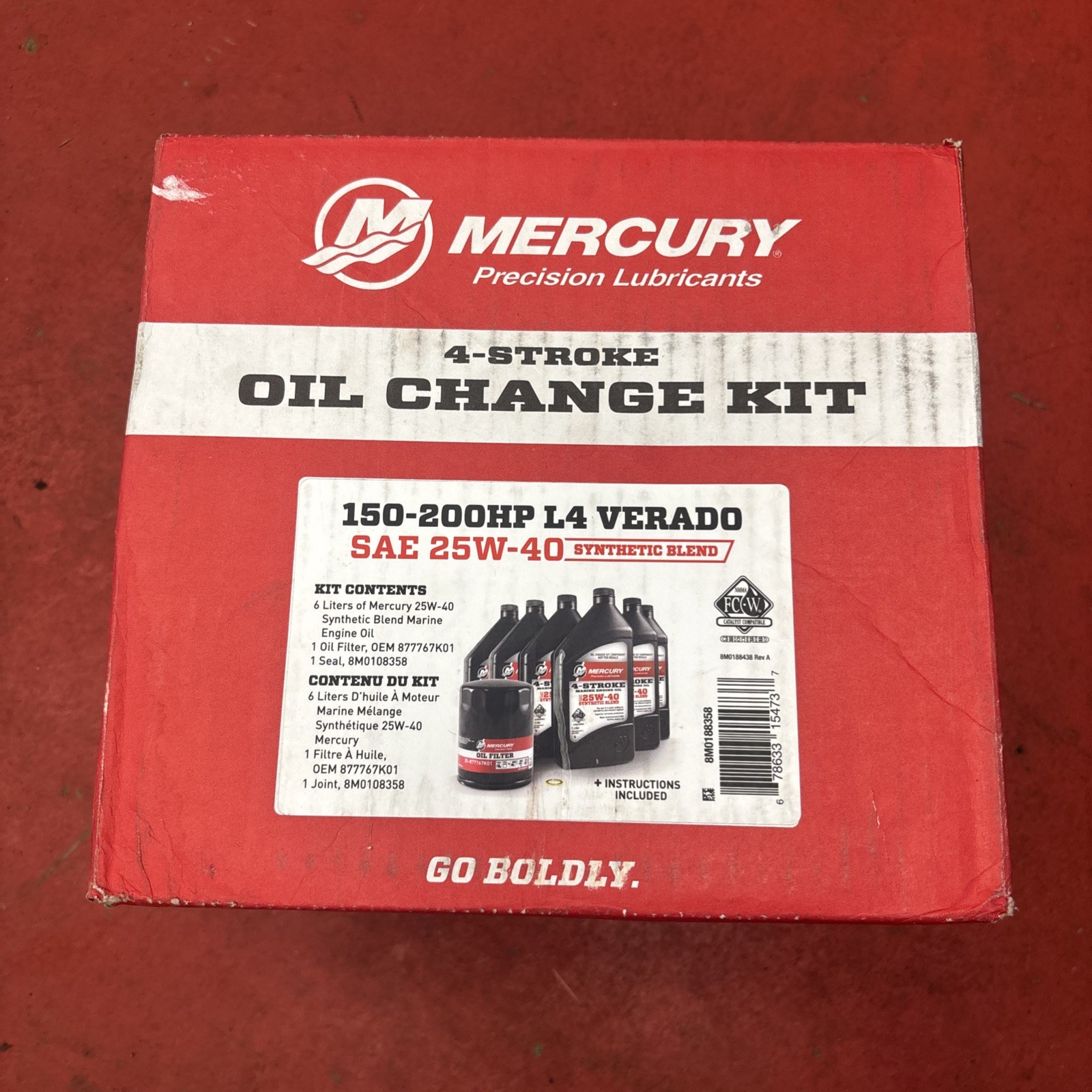 Mercury 8M0188358 — 25W-40 Outboard Oil Change Kit for L4 Verado 150–200 HP