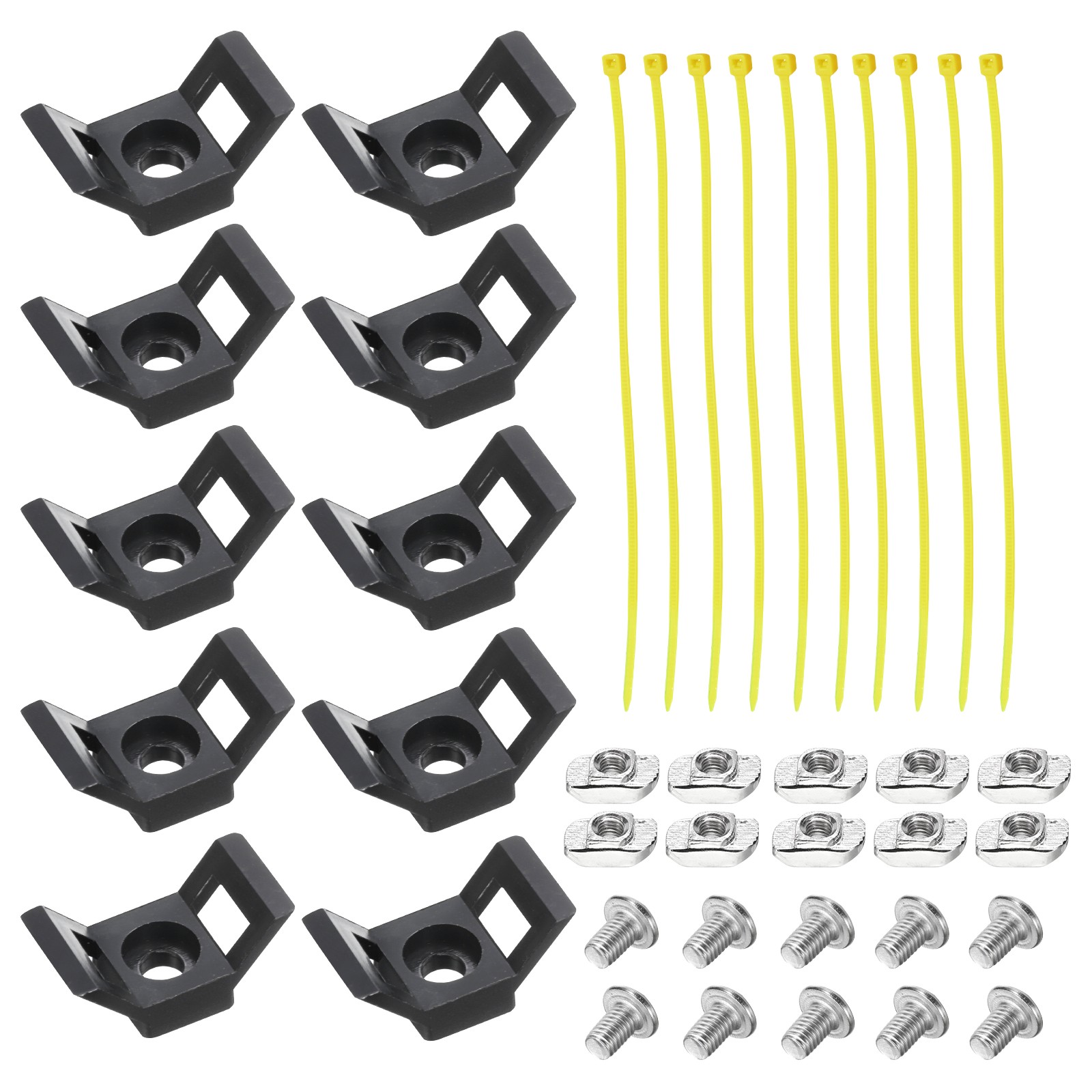 10Pcs Cable Zip Tie Base 5mm Hole Dia 30 Series with M5 Screws, Nuts, Ties Black
