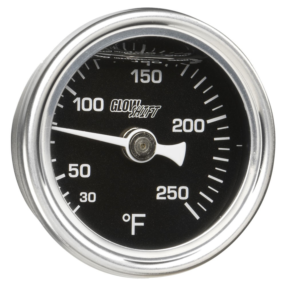 GlowShift Liquid Filled Water Coolant or Oil Temp Black Mechanical Gauge 38mm