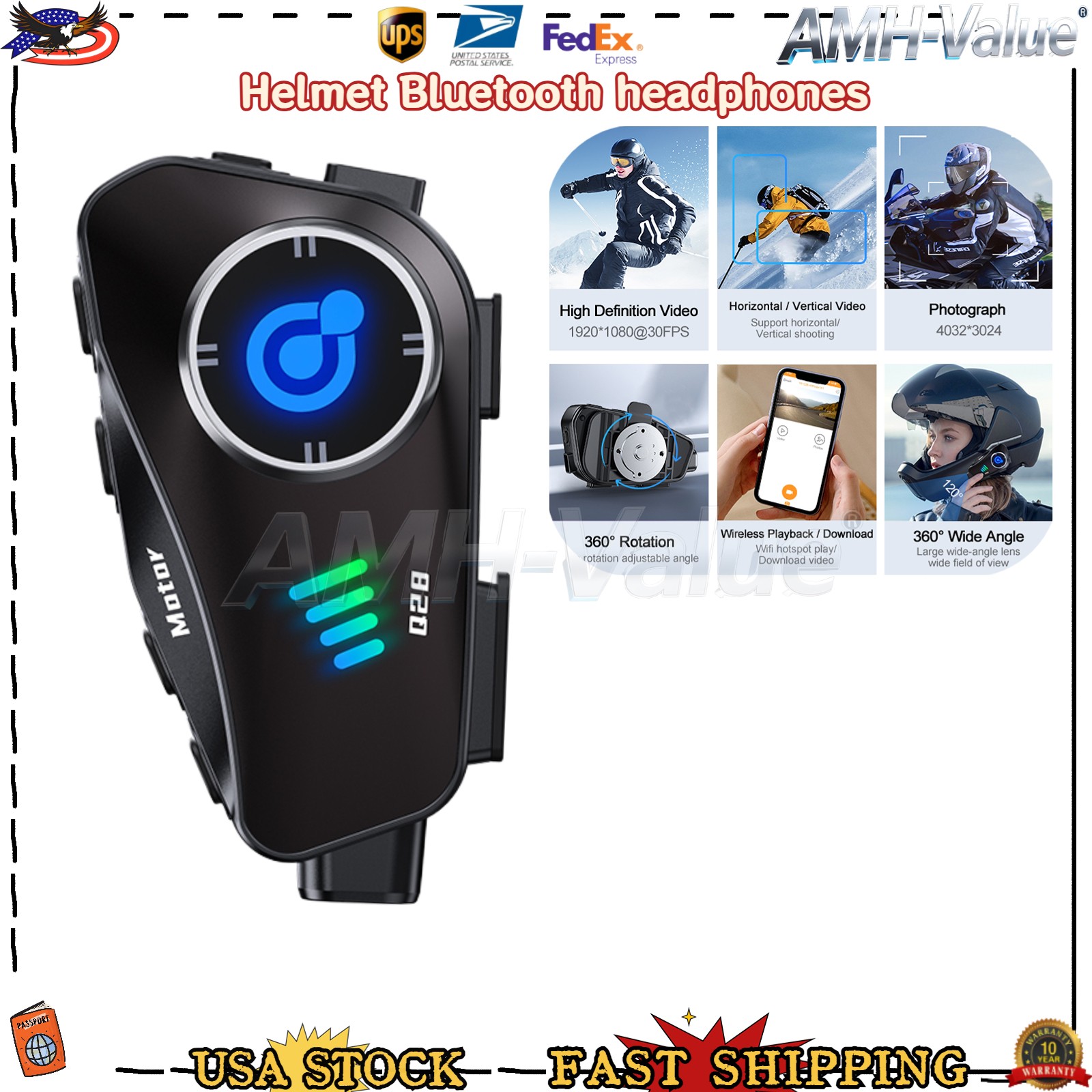 DVR Video Recorder Camera WiFi Motorcycle Helmet Bluetooth Headset HD Dash Cam