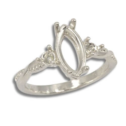 Sterling Marquise Accented Twist Milgrain Pre-notched Ring Mounting Size 4-11