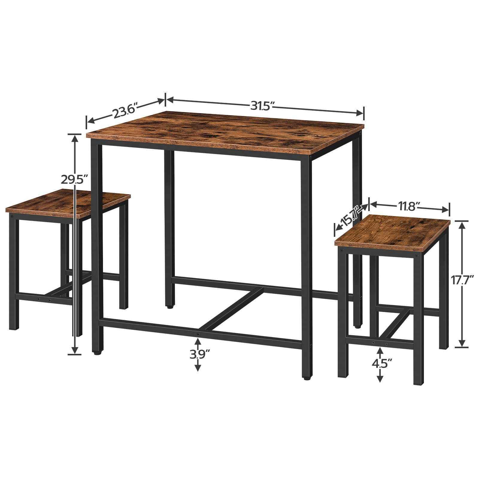 3-Piece Industrial Dining Table Set, Kitchen Table, Space Saving Dinette for ...