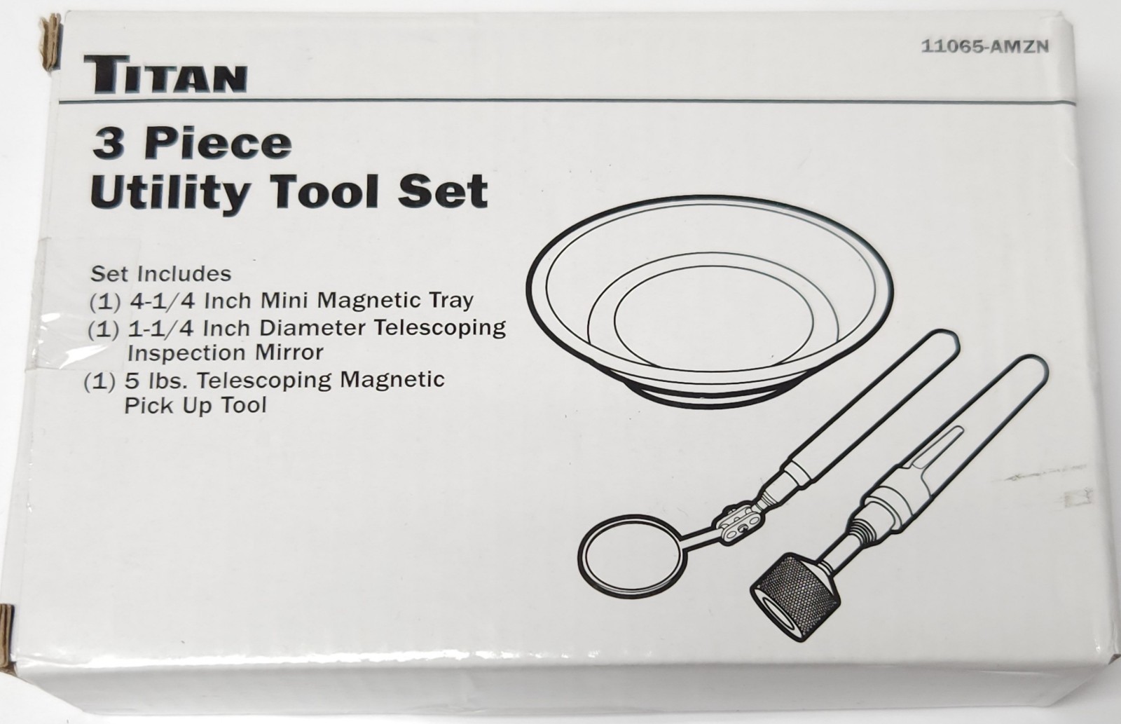 TITAN 11065 AMZN 3 Piece Utility Tool Set Magnetic TRAY Inspection Mirror AND 5