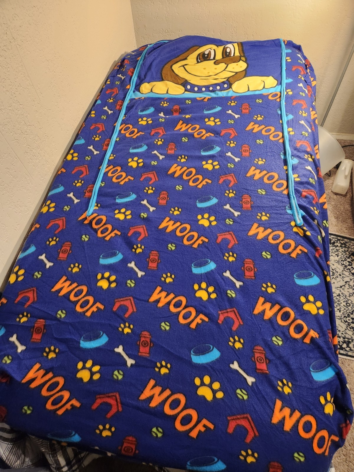 ZIPIT FRIENDS Bedding Set Twin Bed Sleeping Fleece Blue Puppy 38" x 74"