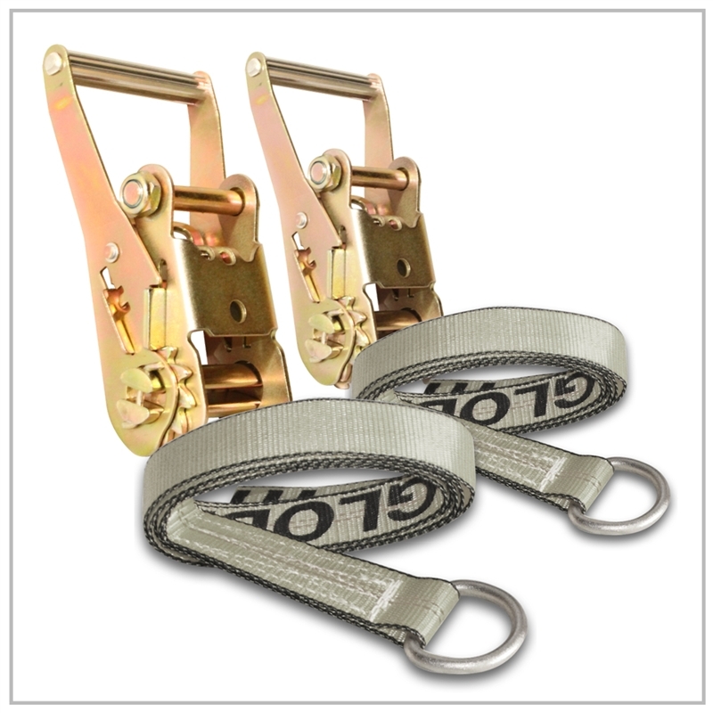 2 pack - Lasso Strap Tie Down w/ Short Handle 2" Ratchet for Trailer Wheel Strap