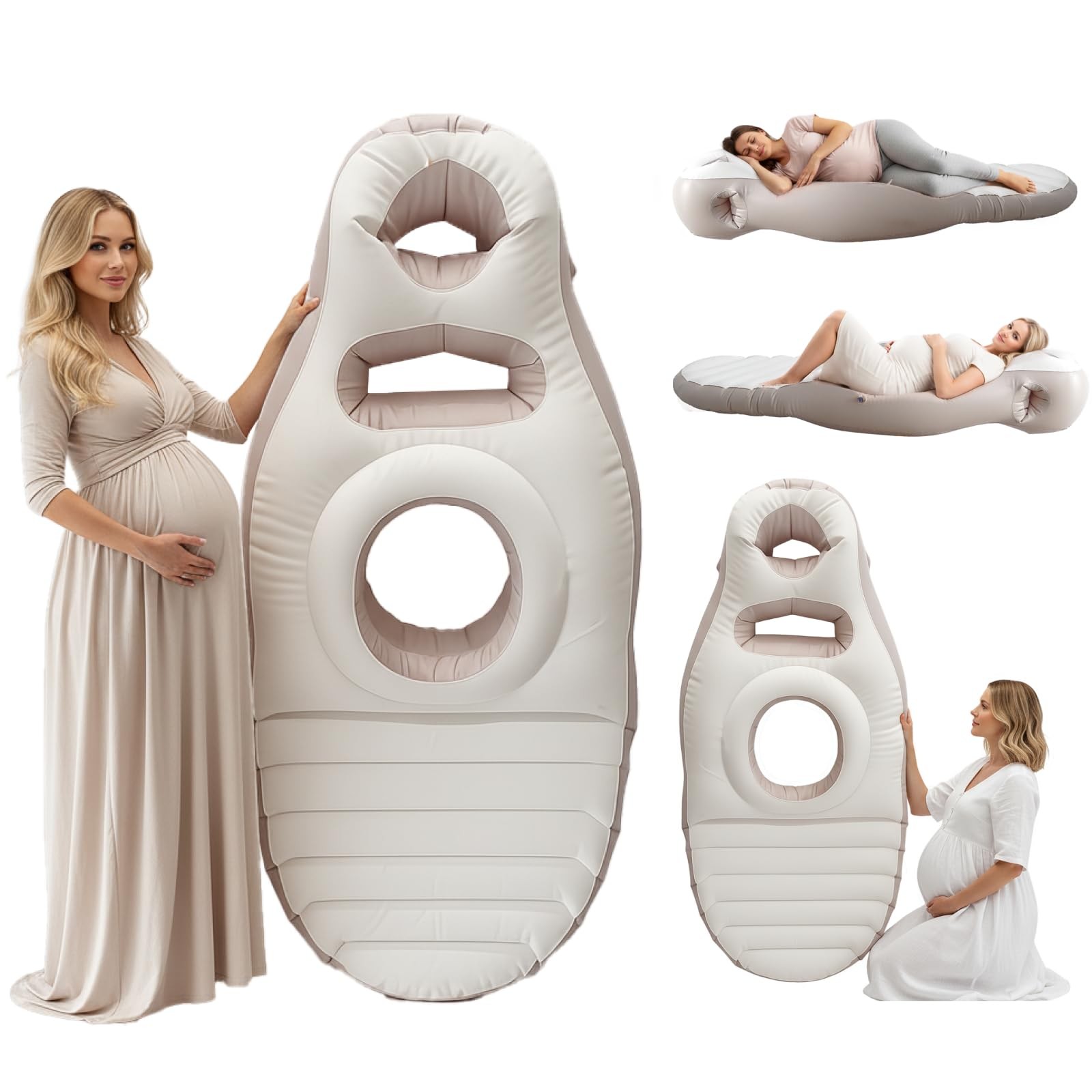 AJOFIEK Inflatable Pregnancy Pillow, New Upgraded Belly Mattress Float Taupe