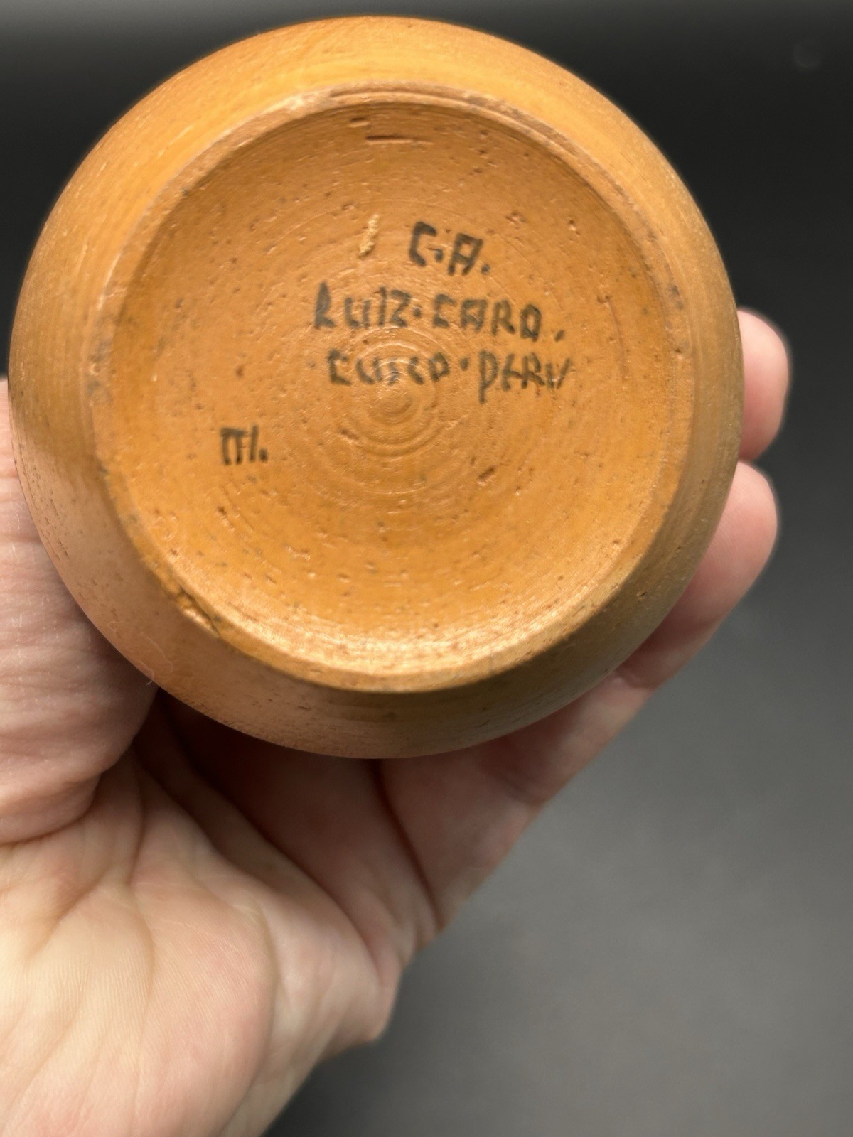 Cusco Peru Art Pottery Hand Painted Patterned Vase 4.5" Vintage Decor Signed