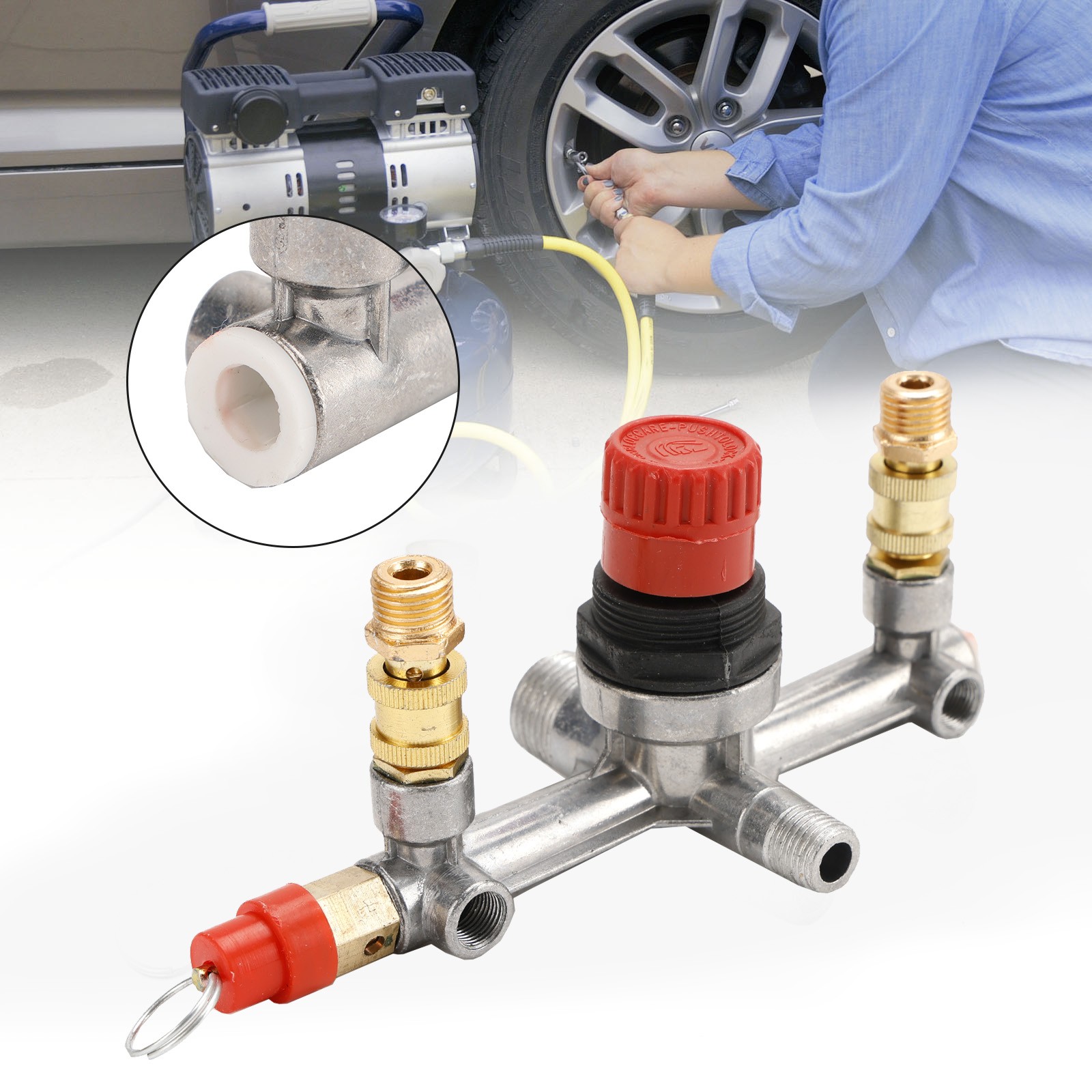 Air Compressor Pressure Valve Switch-Control Manifold Regulator Gauges Tool KIT