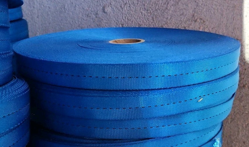 240' Roll of 1" Blue w/ Black Center Stitch Tie Down Webbing w/ Splice(s) NEW!