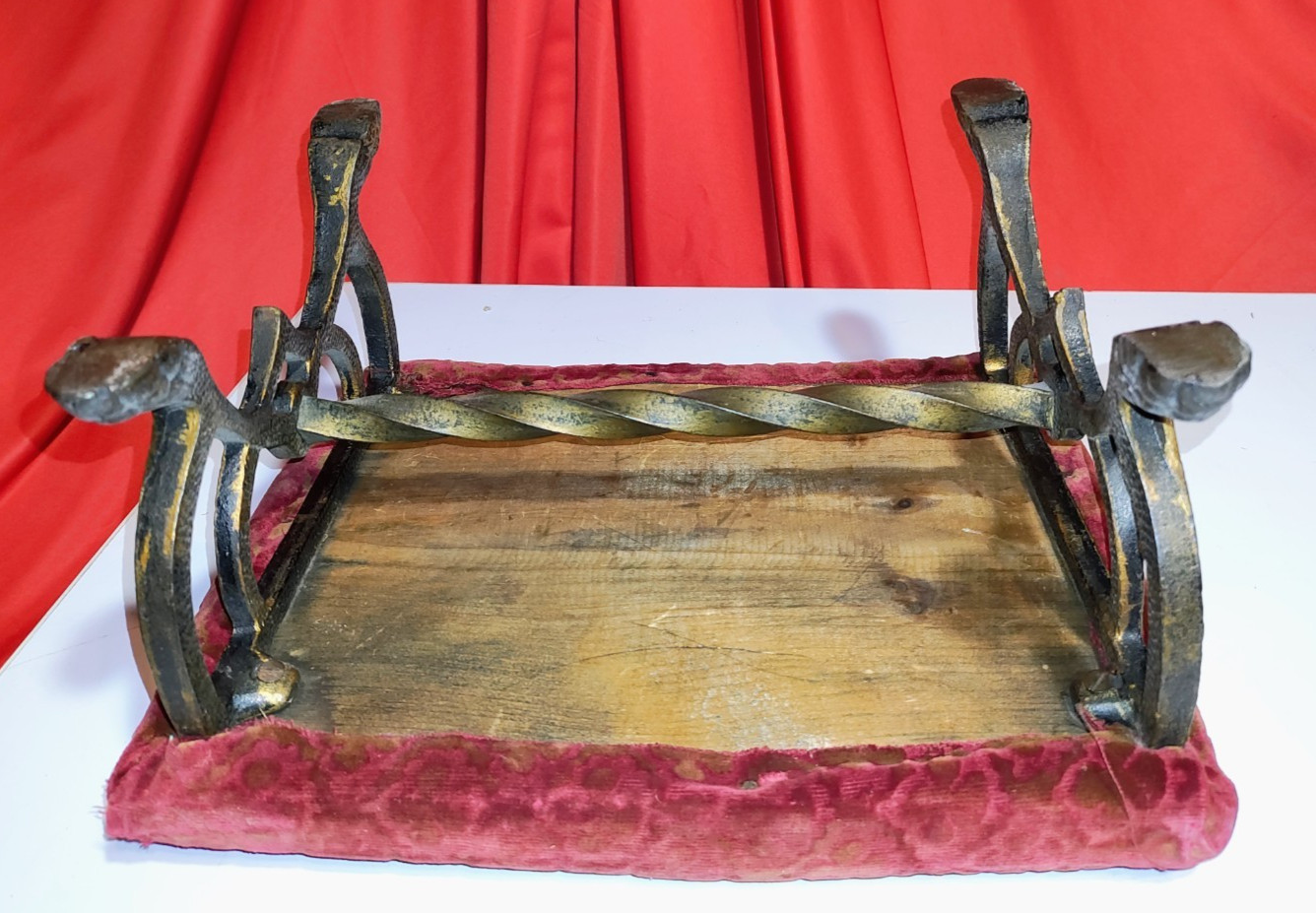 Antique Footstool Ottoman Ornate Cast Iron Base Victorian Deco Nice .