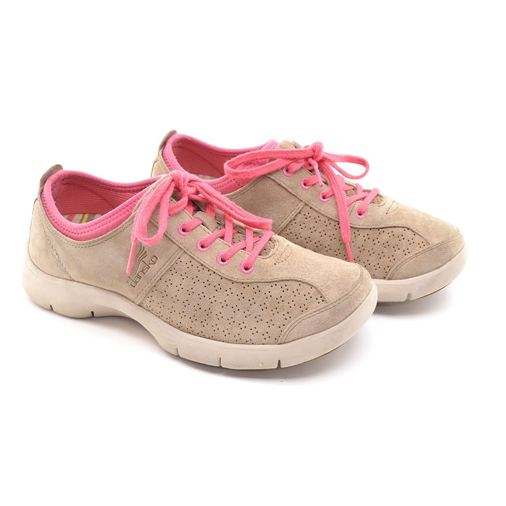 Ladies Dansko Elise Walking Sneakers 38 / 7.5 Tan Suede Comfort Lace Up Shoes
