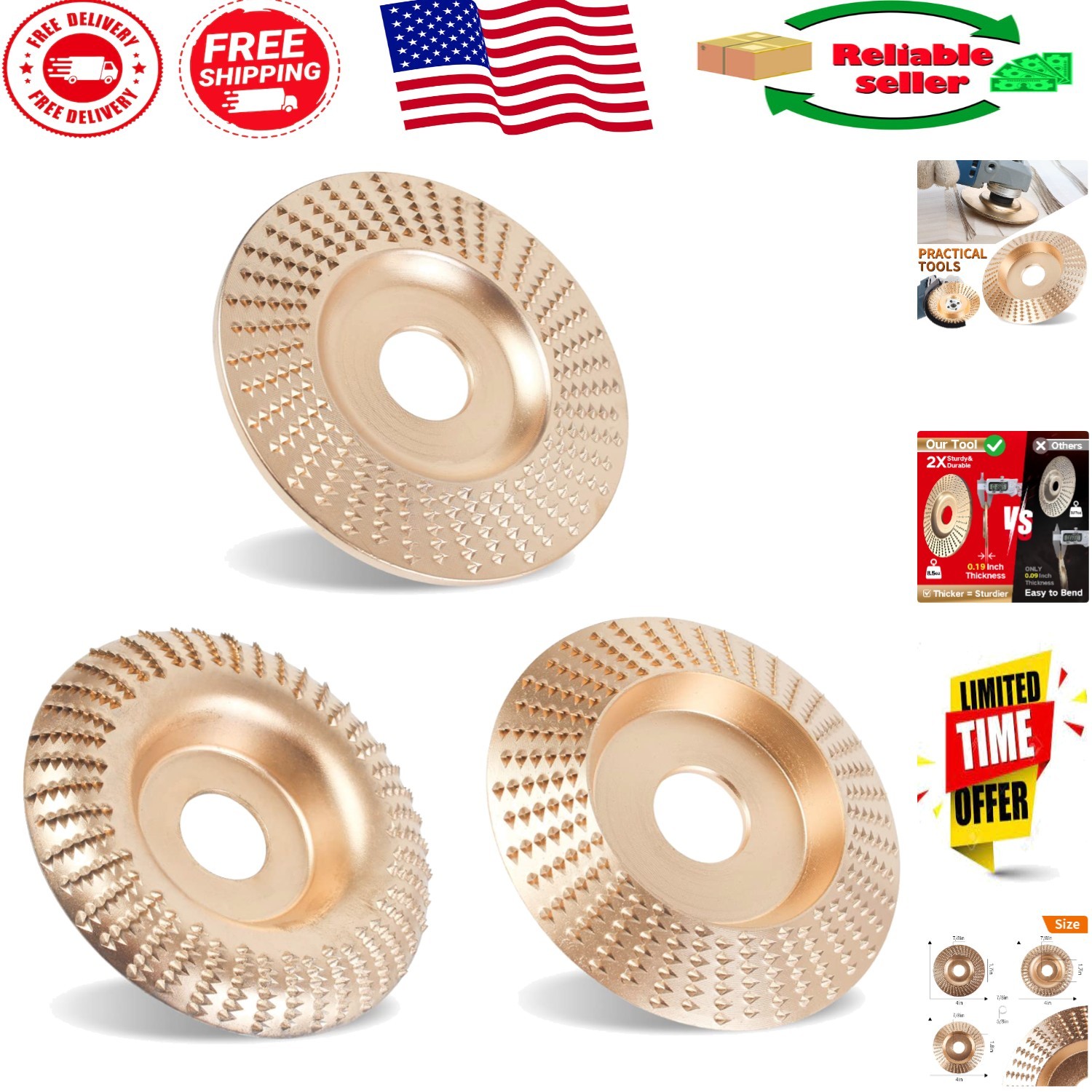 3PCS Angle Grinder Polishing Pads for Wood Cutting & Shaping