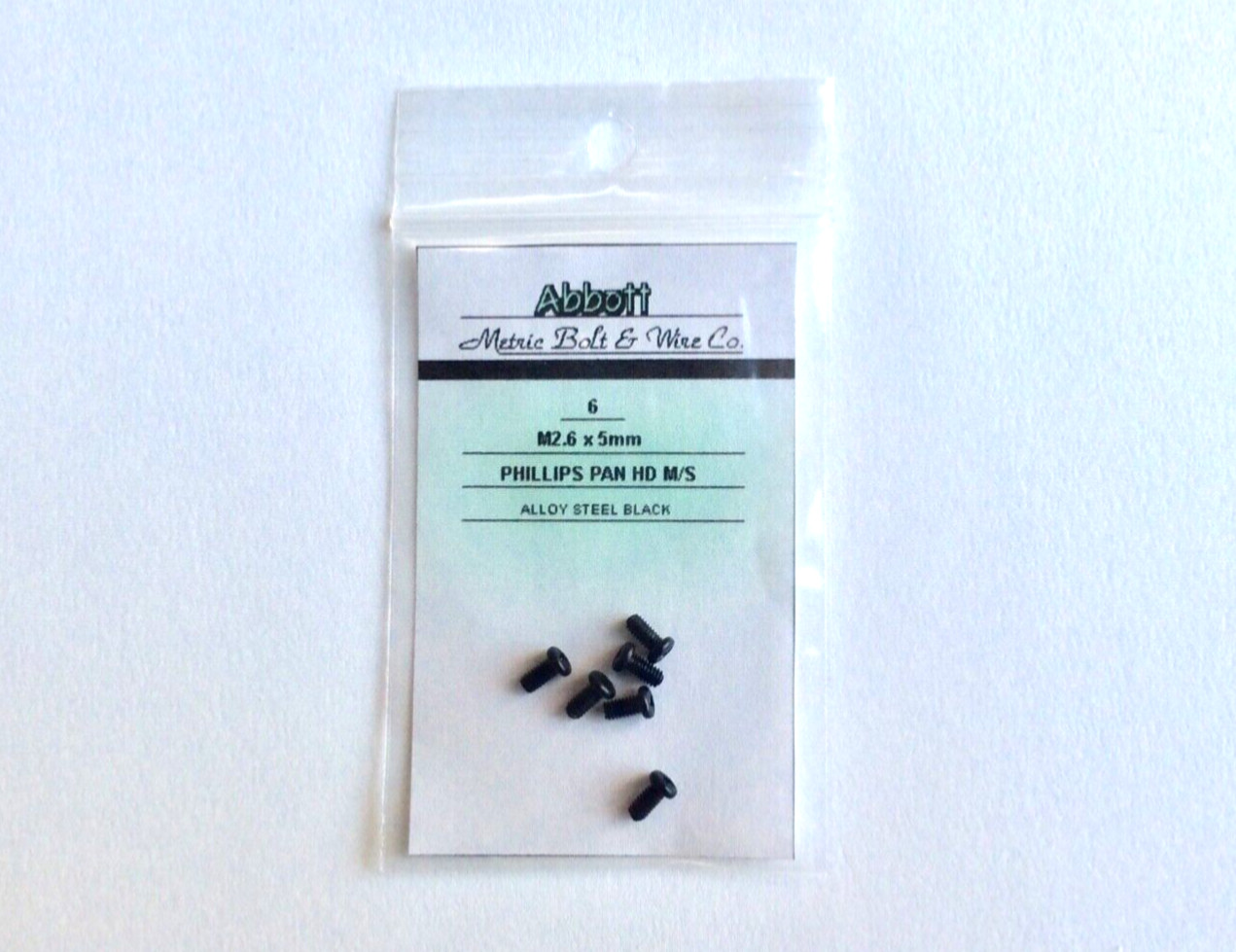M2.6x5mm Phillips Pan Hd. Machine Screw Alloy Steel Black-Abbott Pkg/6  💻NEW