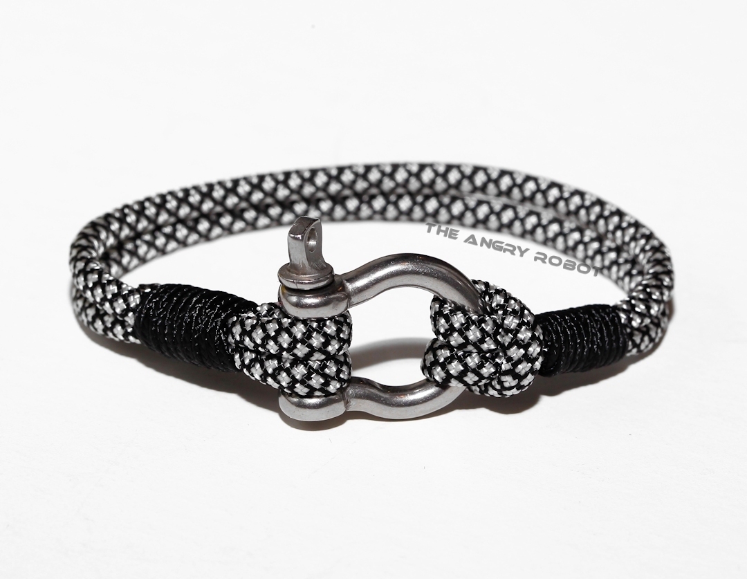 Nautical Paracord Bracelet with Shackle - Silver Diamonds and Black