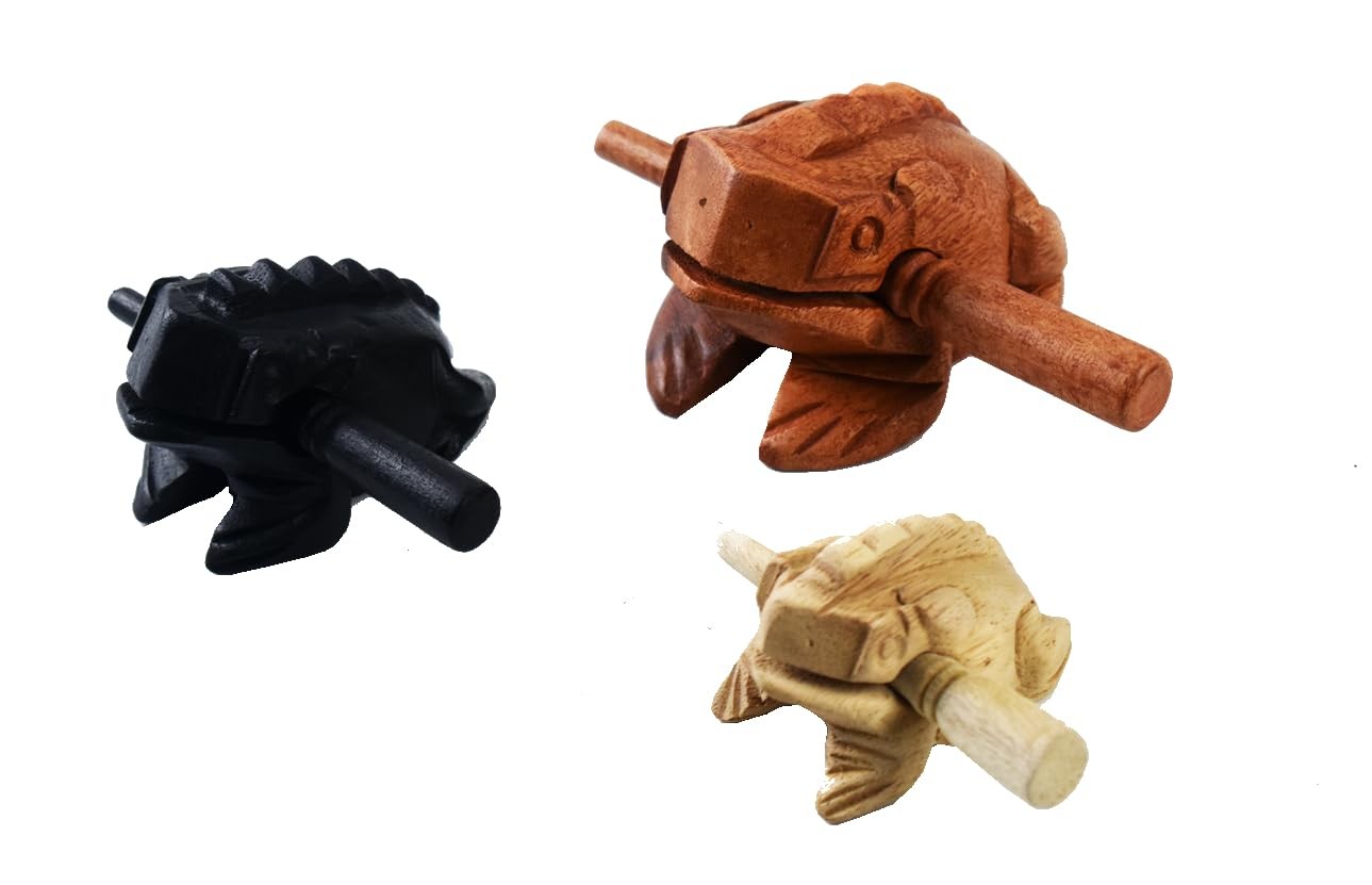 Guiros Percussion Instruments Wooden Frog 3 Piece Set of 4 Inch, 3 Inch, 2.75...