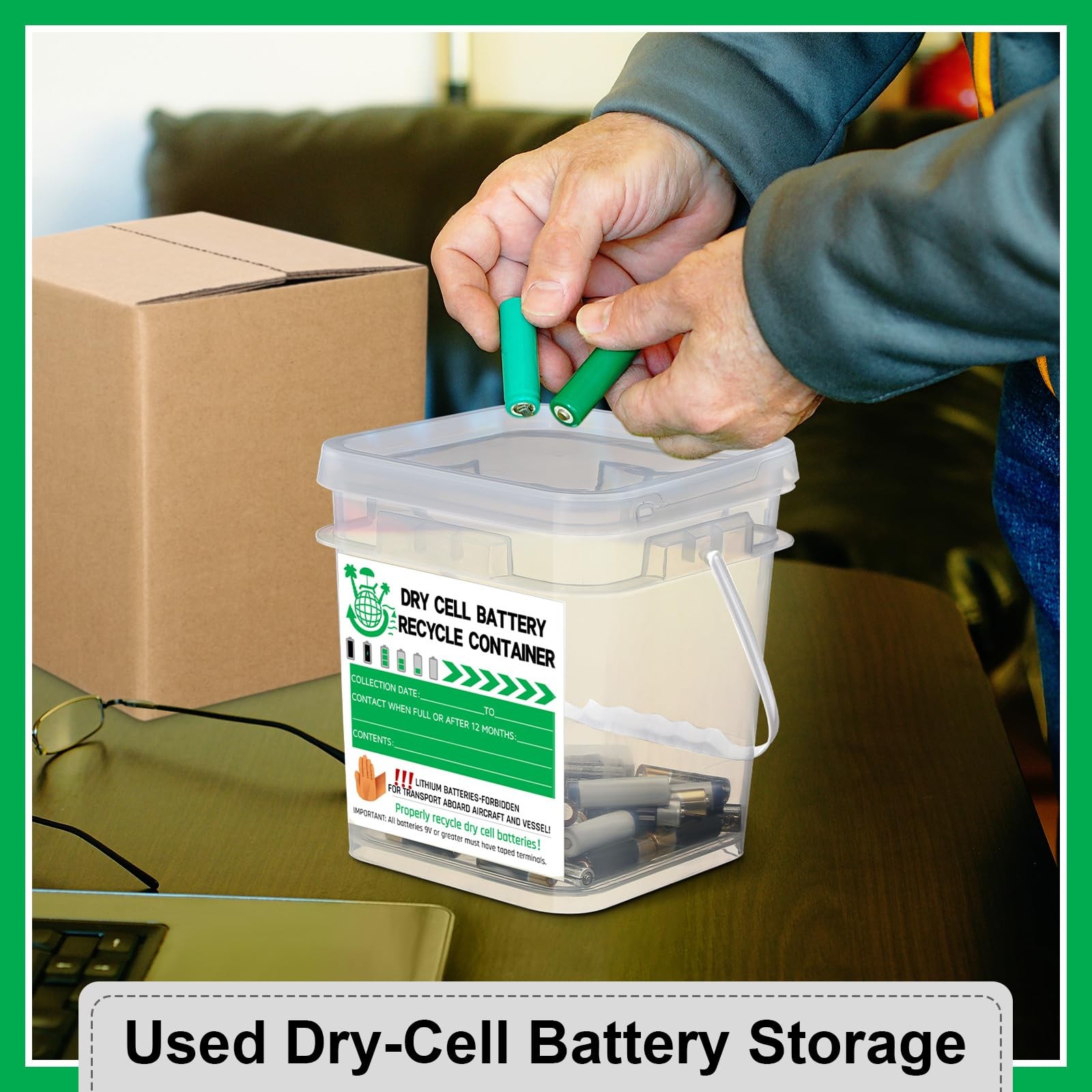 Dry Cell Battery Disposal Container 1.3 Gallon Battery Recycling Container Dr...