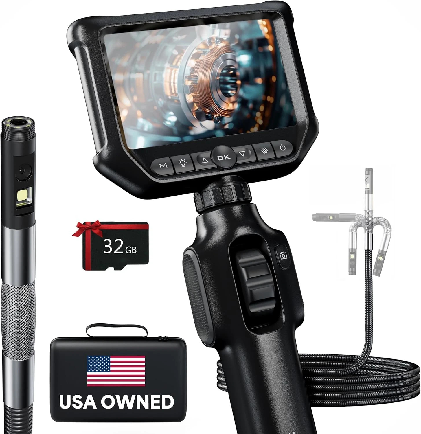 Dual Lens Articulating Borescope 1080P Endoscope Snake Camera Cámara 5FT
