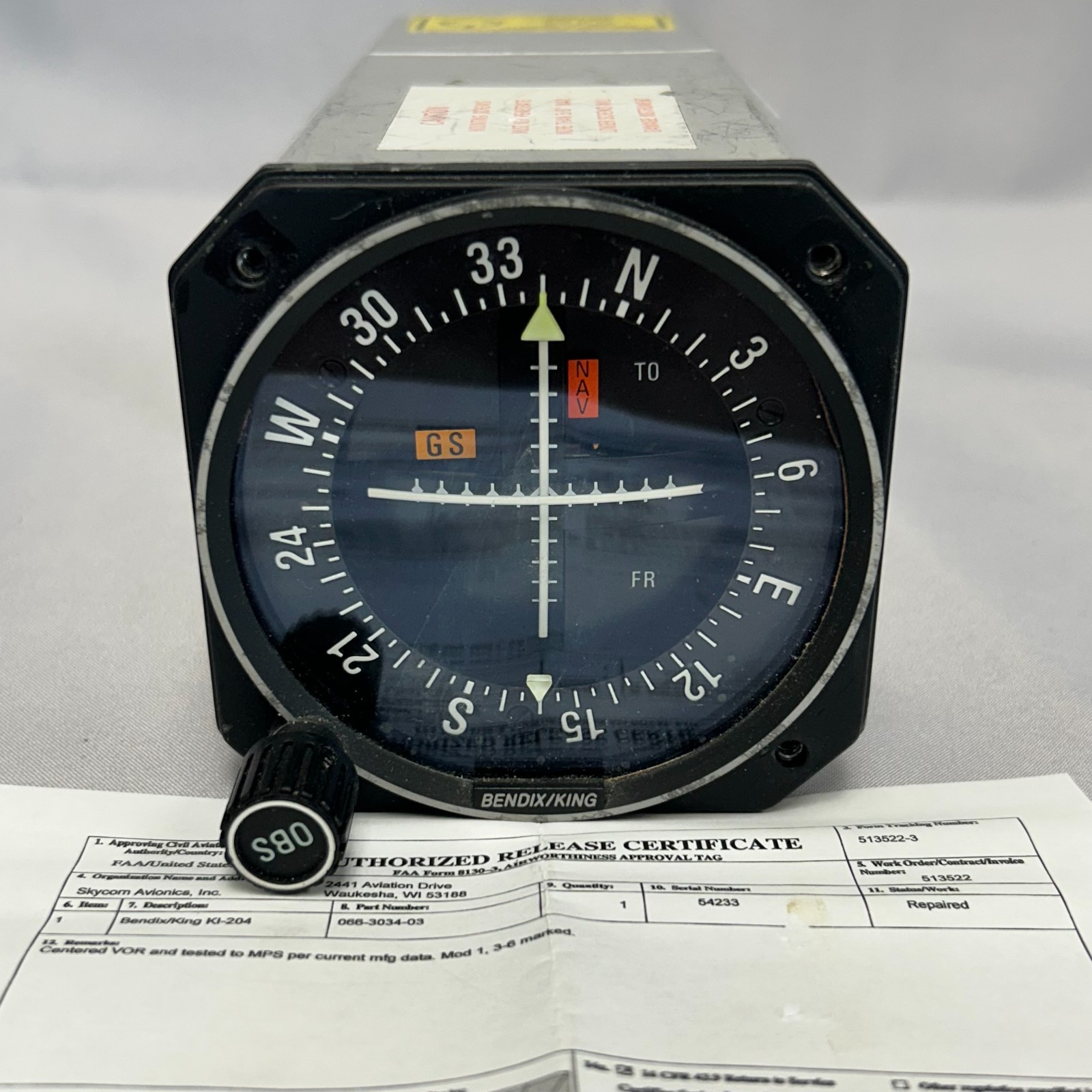 Bendix King KI 204 Glideslope Indicator PN 066-3034-03 Working With 8130-3