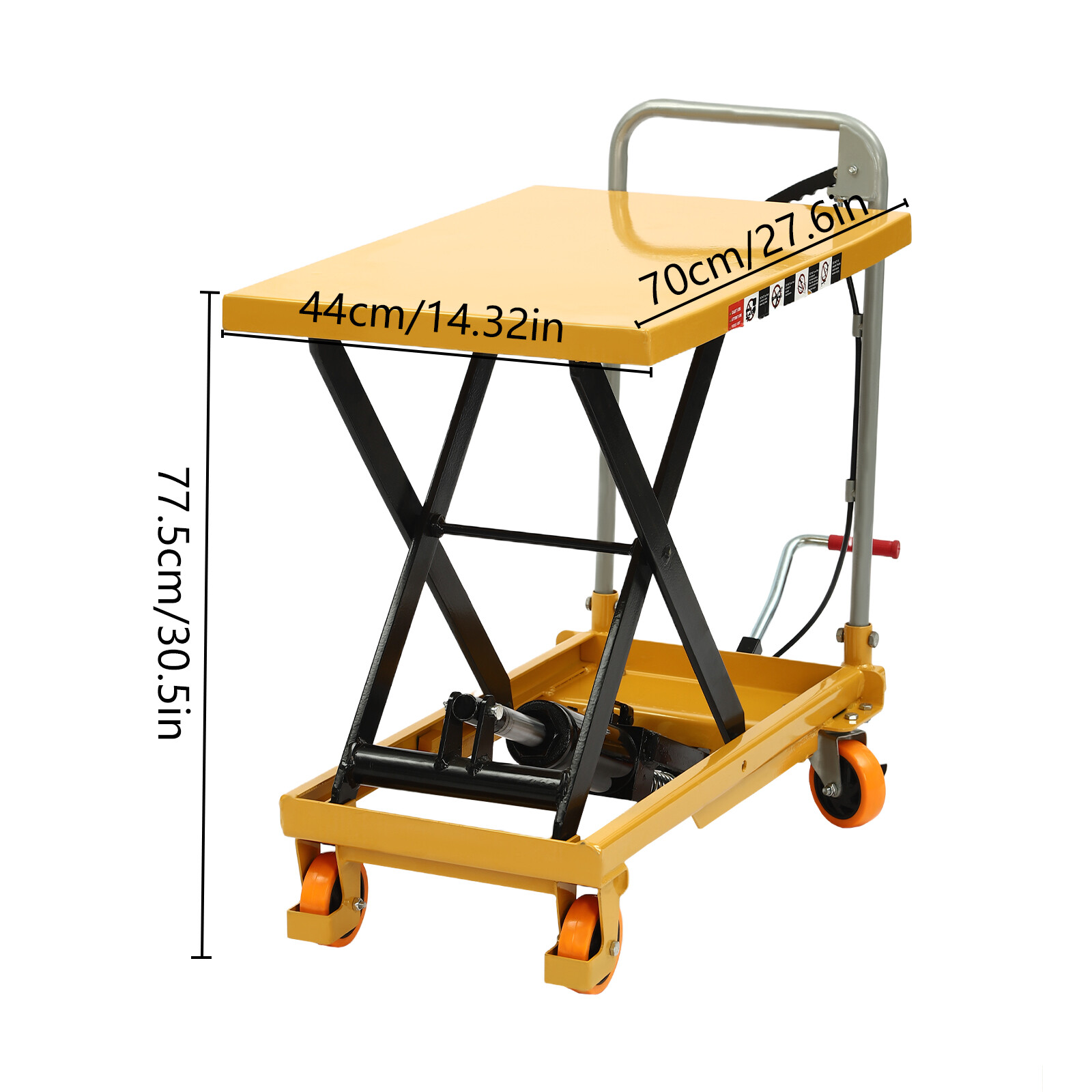 NEW Hydraulic Lift Table Cart 500 lbs Manual Scissor Lift Table 30.5" Orange