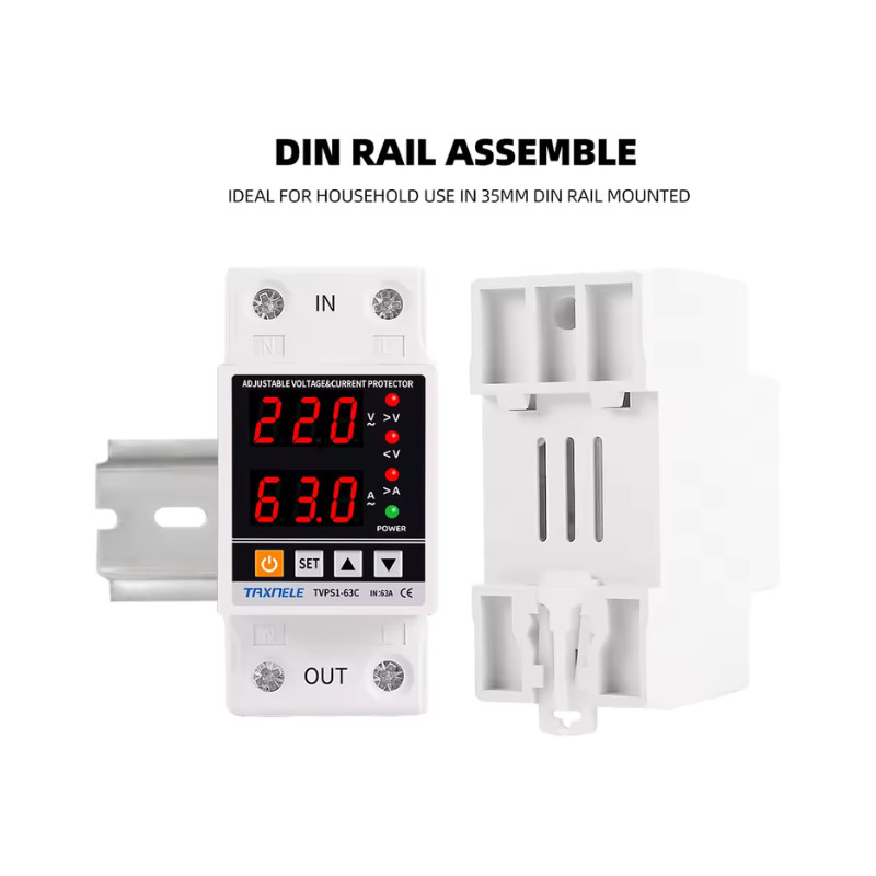 3 Pack 110V 63A Adjustable Voltage Protector Over Under Voltage Relay DIN Rail