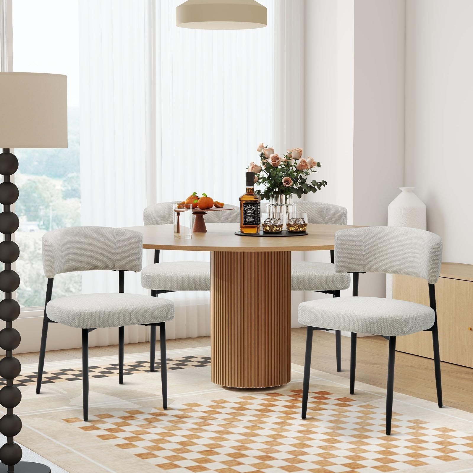 Set of 4 Upholstered Dining Chair w/Curved Back,Modern Kitchen Chair Mid Century