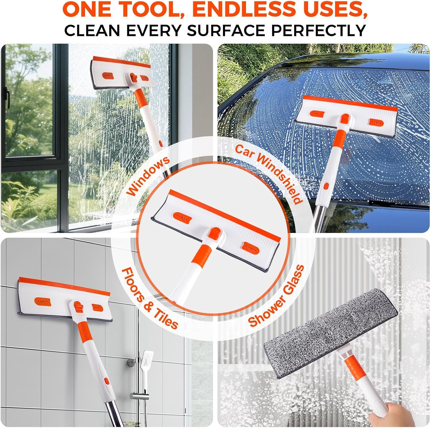 Professional Window Squeegee 2-In-1, Window Cleaner with 55" Extension Pole, Pre