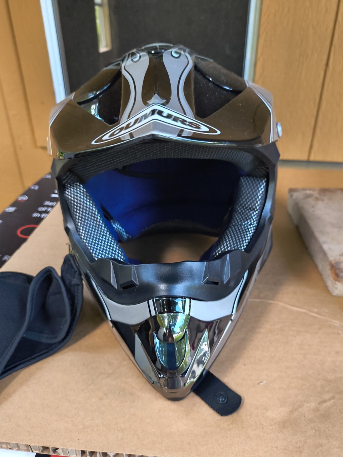 Oumurs Black And Grey Motocross Helmut Size 55/56 DOT Stamp Brand New