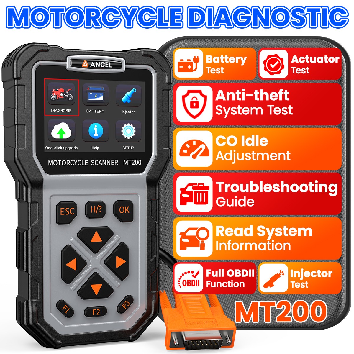 ANCEL MT200 ATV UTV Motorcycle Diagnostic Tool Motor Scan Anti-theft System Test