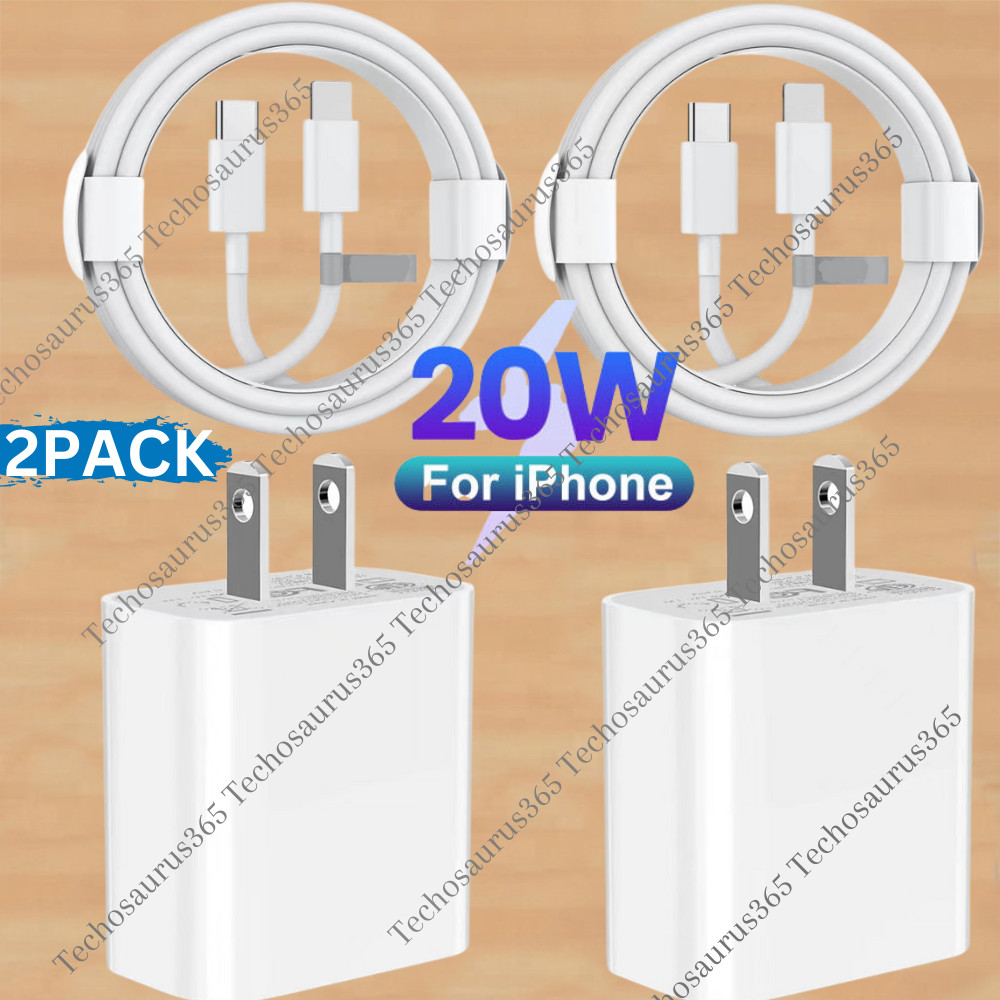 2 Pack 20W USB-C Power Adapter Block PD Fast Charger Cord For iPhone 14 13 12 11
