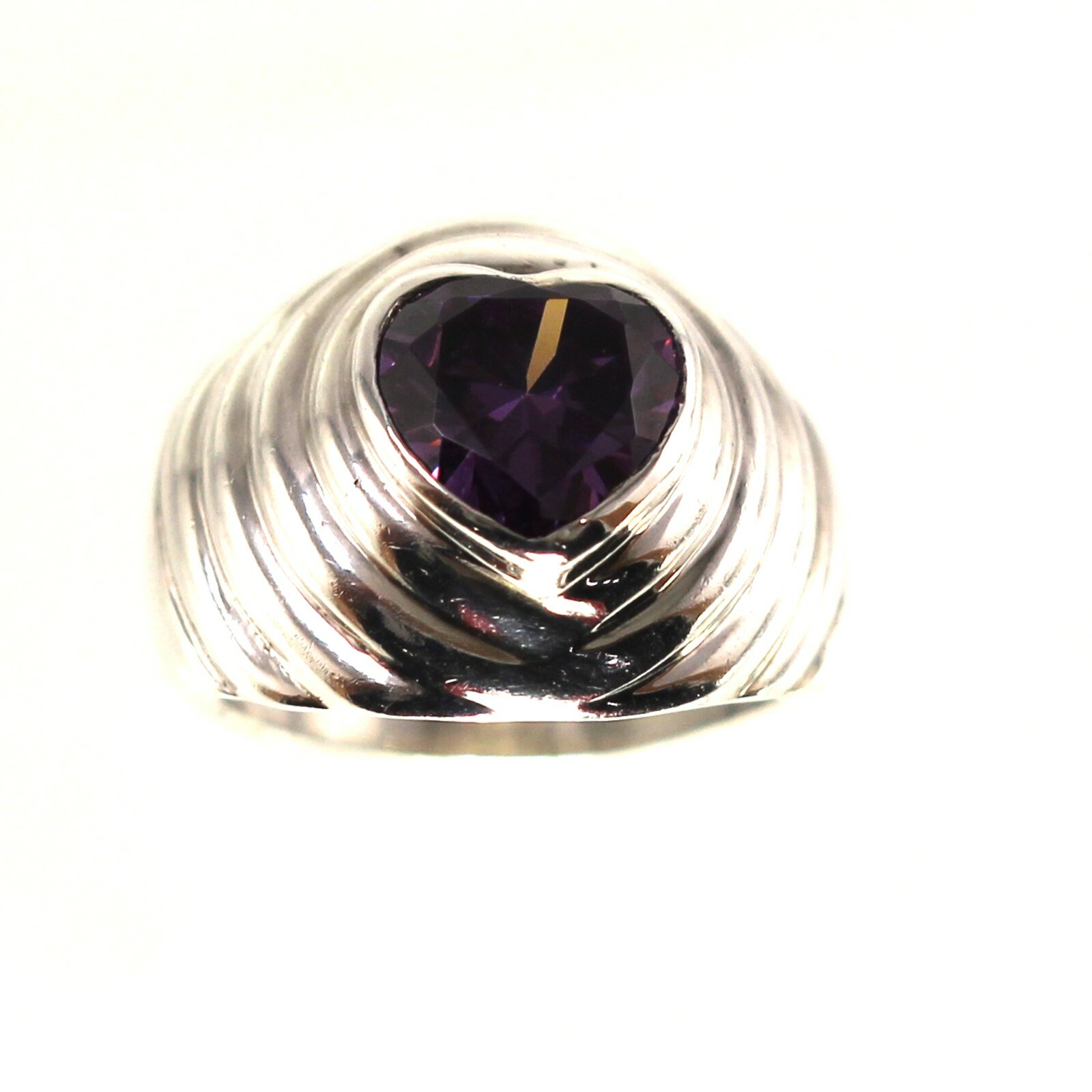 Sterling Silver Amethyst CZ Solitaire Ring (Heart Cut)