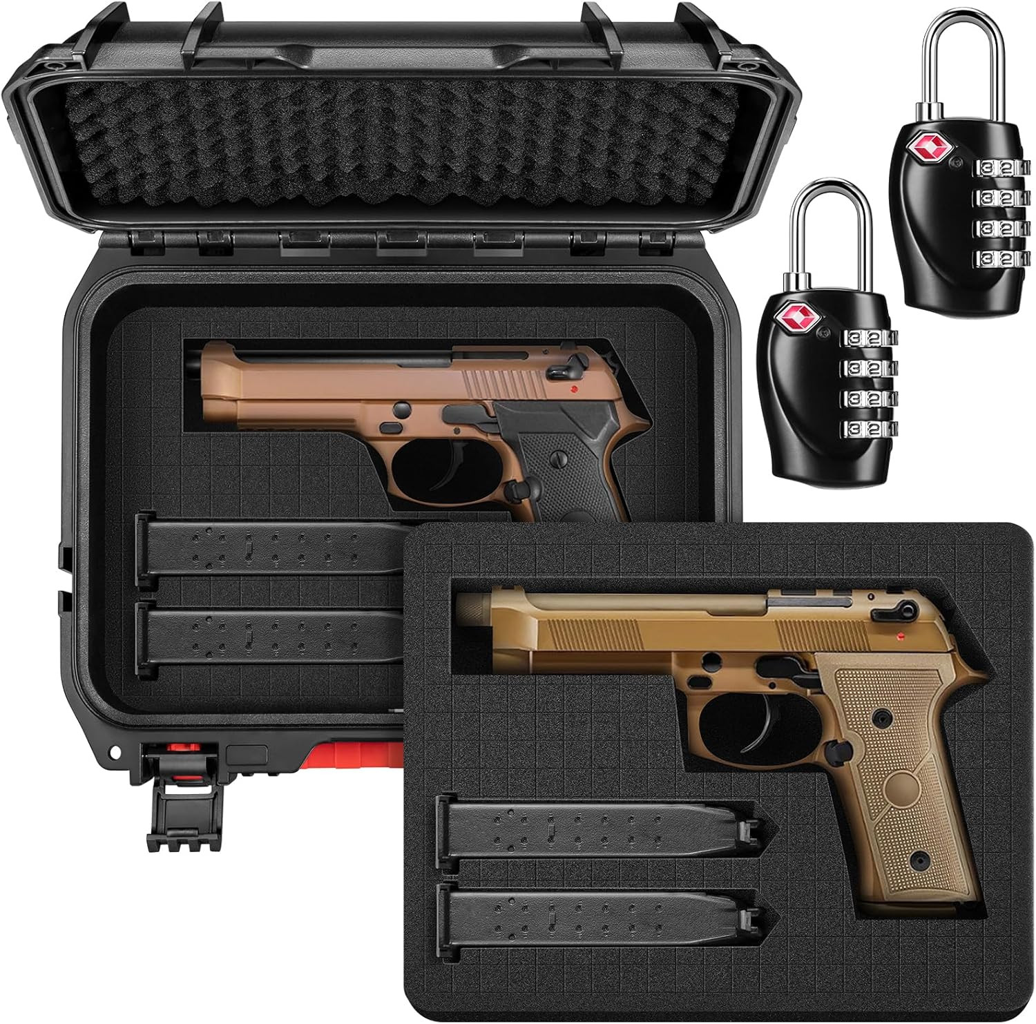Pistol Case Lockable, TSA Approved Firearm Travel Case with 2 TSA Locks, Hard Sh