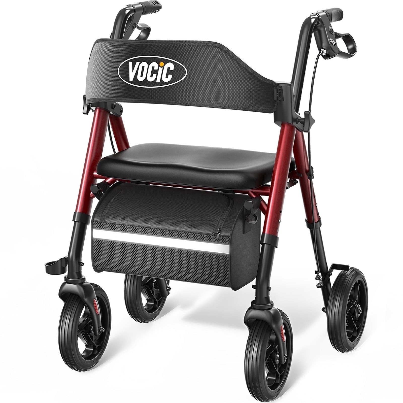 VOCIC Walkers for Seniors, Heavy Duty Rollator Walker with Seat, 350lb Cap, Red