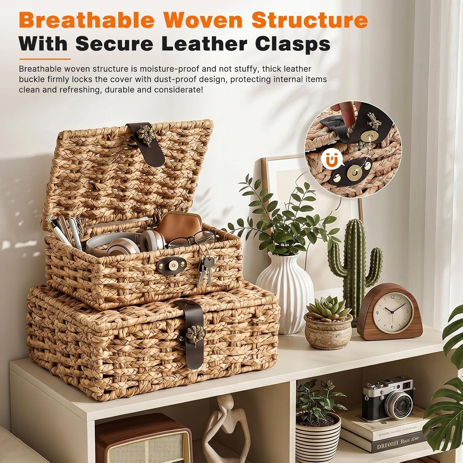 Versatile Handwoven Wicker Boxes with Magnetic Closures, Perfect for Home Decor