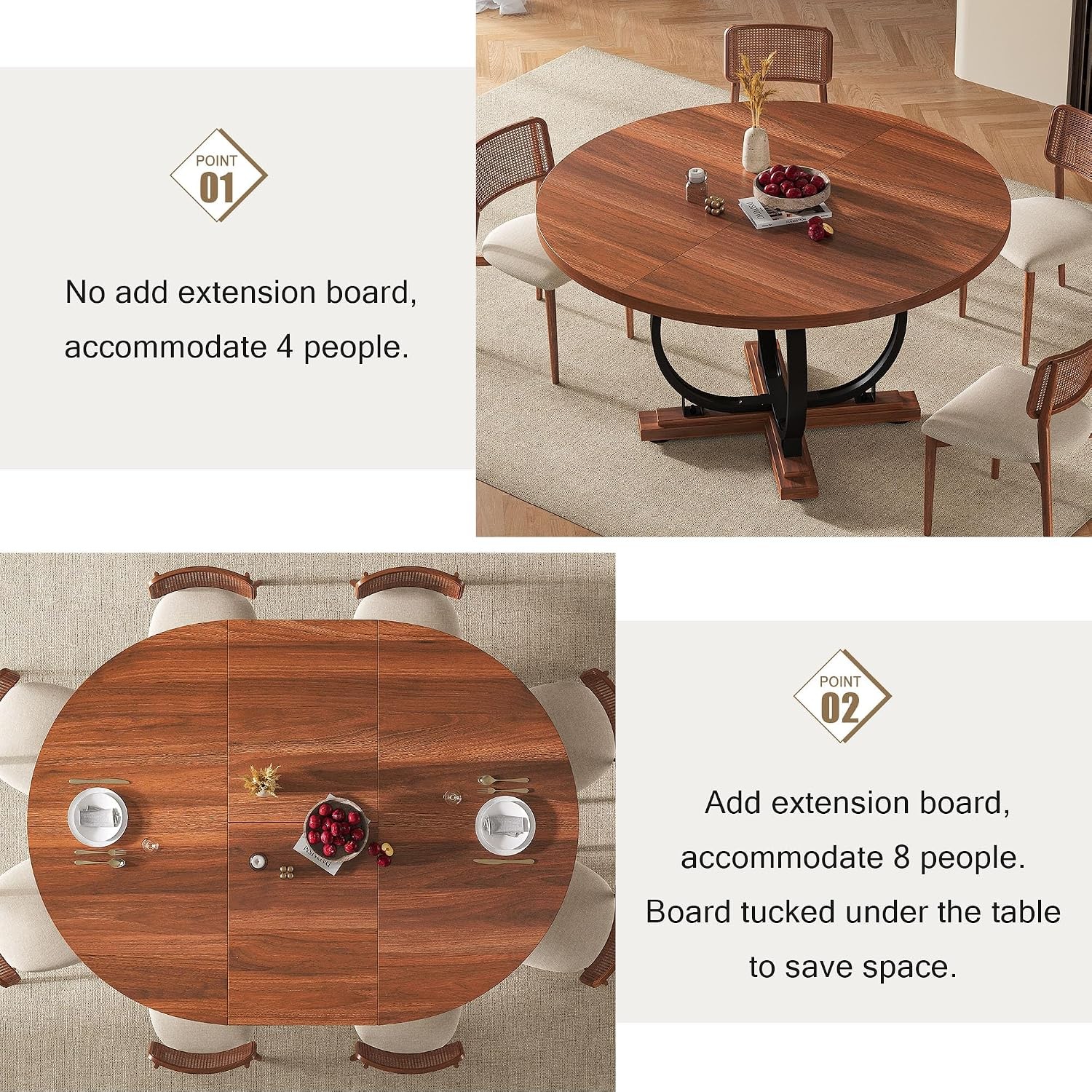 59" Extendable Round Dining Table Modern Oval Kitchen Table W/ Heavy Duty