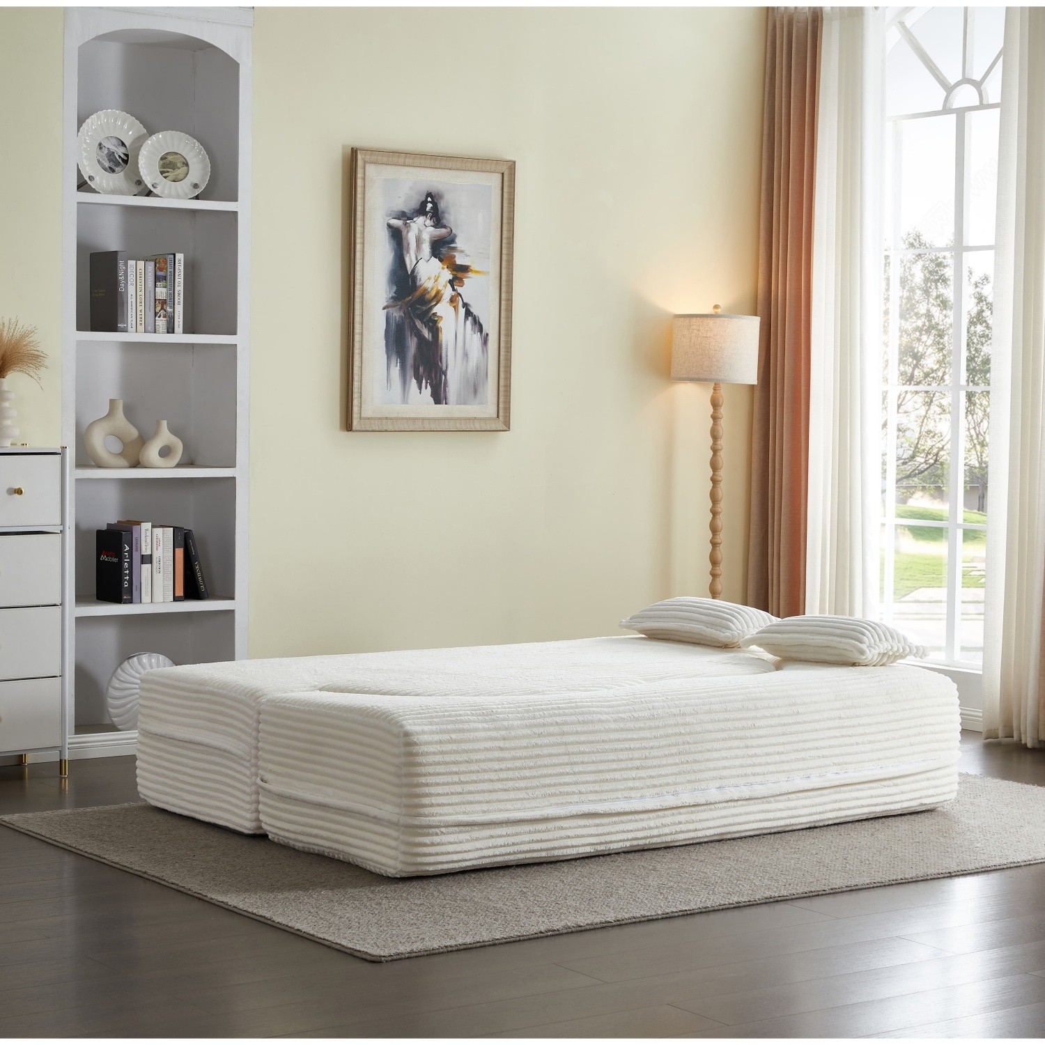 Foldable Floor Sofa Bed Convertible Futon Mattress for Small Spaces w/ 2 Pillow