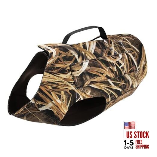 5mm Neoprene Dog Hunting Vest – Camo Waterfowl Hunting Dog Harness Vest Medium