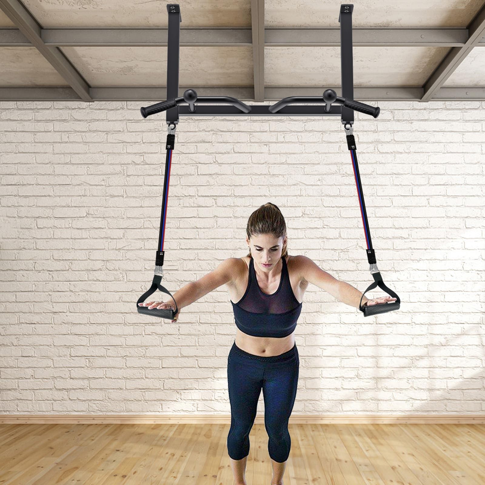 32" Ceiling Mounted Pull Up Bar - Heavy Duty, Highly Adjustable, Multifunctio...