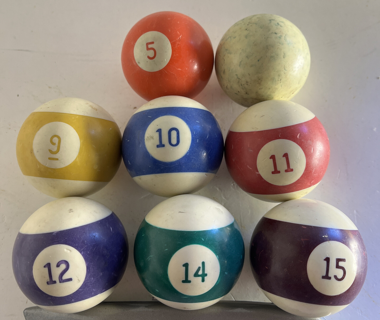 VTG POOL 5 9 10 11 12 14 & 15 BALL 2 1/4" BILLIARD BALLS PRE-OWND
