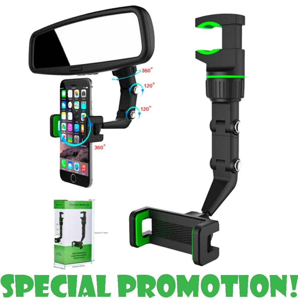 360° Universal Rotation Adjustable Cell Phone Holder Car Rearview Mirror Mount