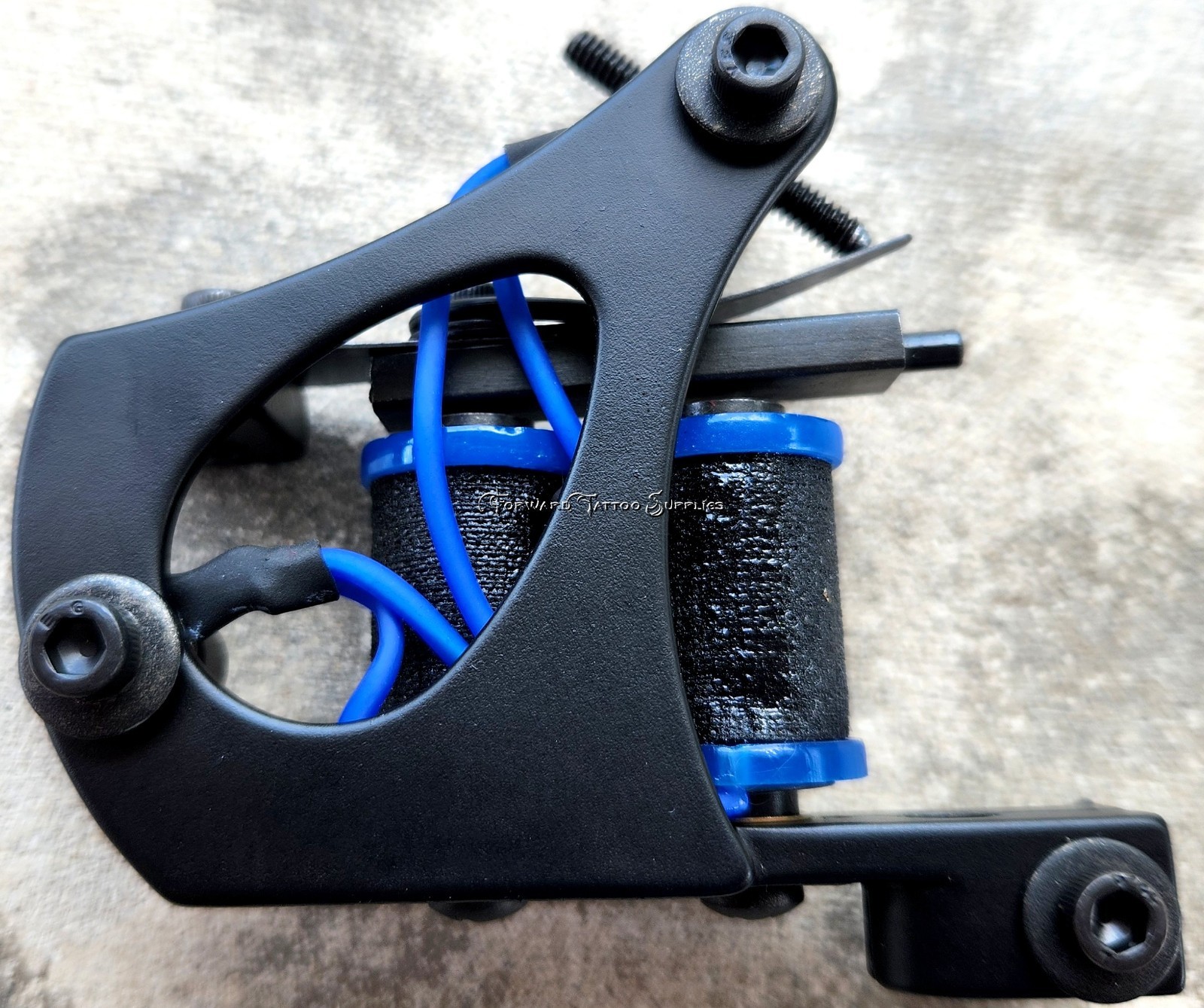 Black Jensen Shader Tattoo Machine Neon Blue Coils Handmade Forward USA Custom