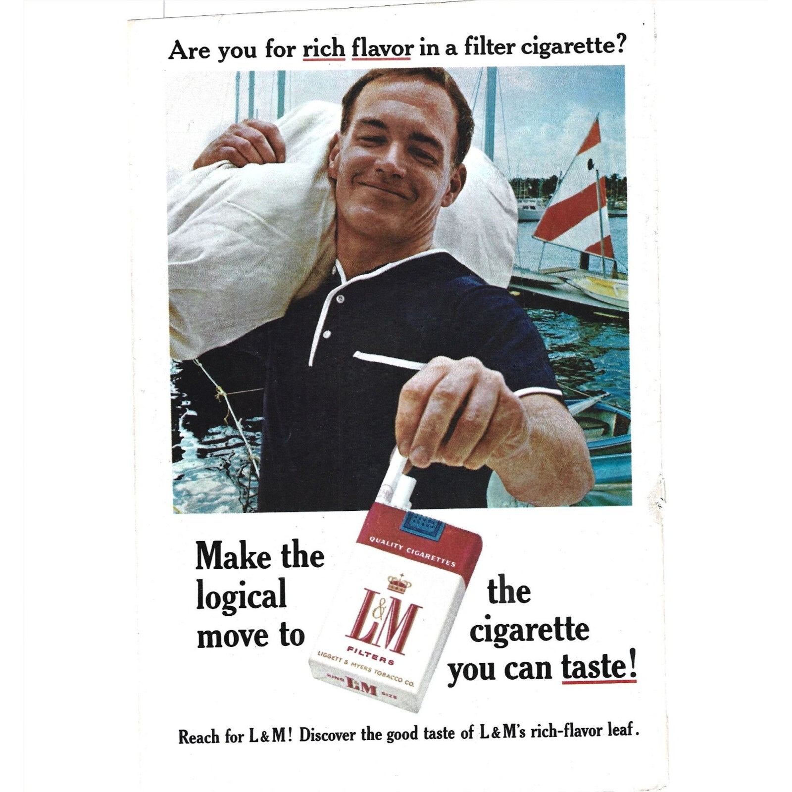 L & M Cigarette Ads Boating Sailing 1960s Vintage Print Ad 9 inch Tall