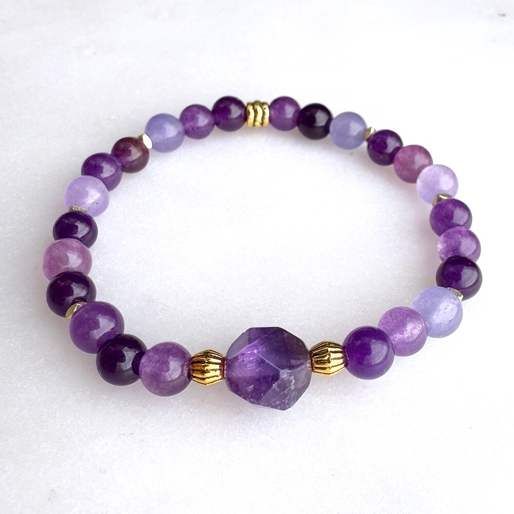 Amethyst Stretch Bracelet - Genuine Gemstones Handmade Jewelry