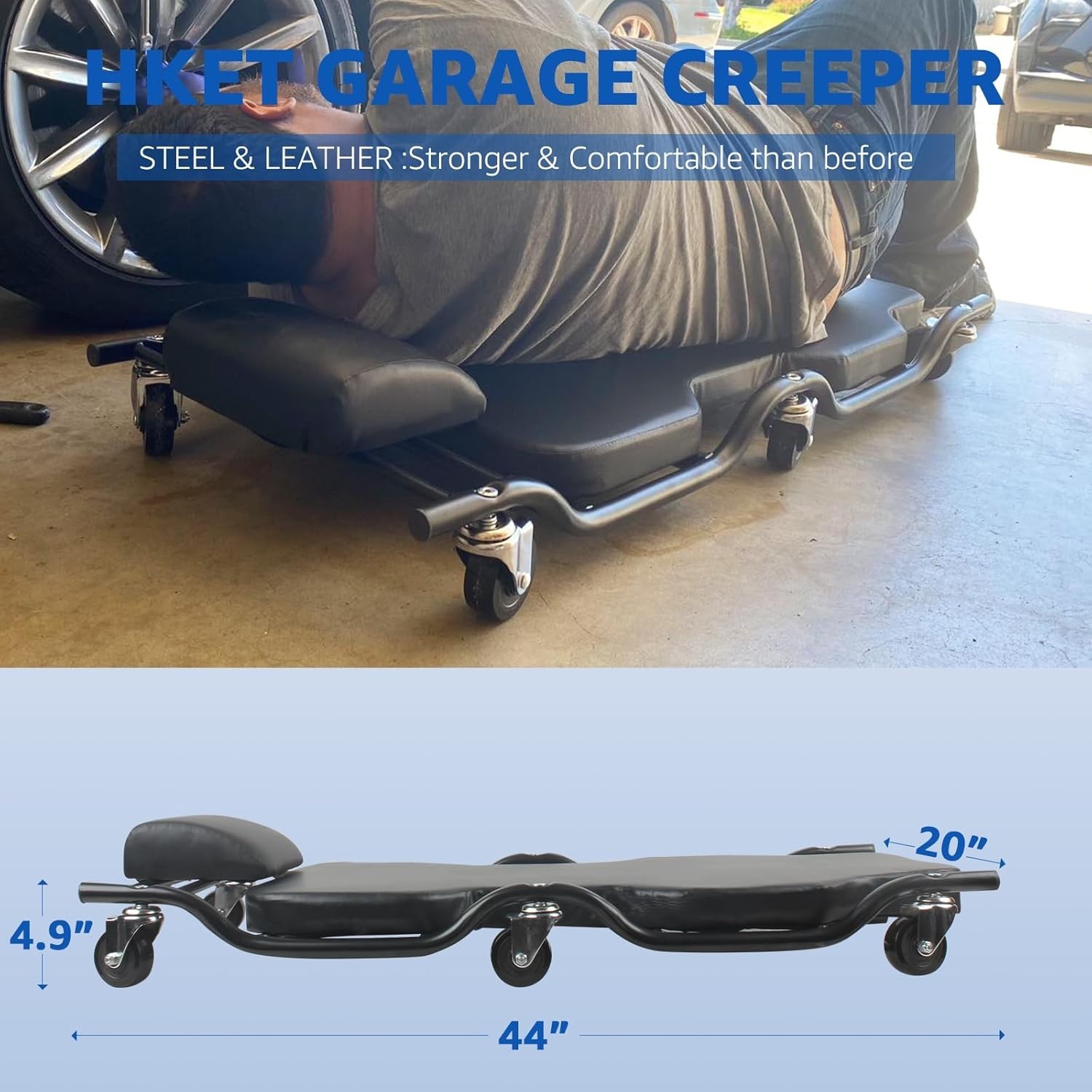 HKTE 44 inches Heavy Duty Garage Creeper, Low Profile Design, Durable Metal F...