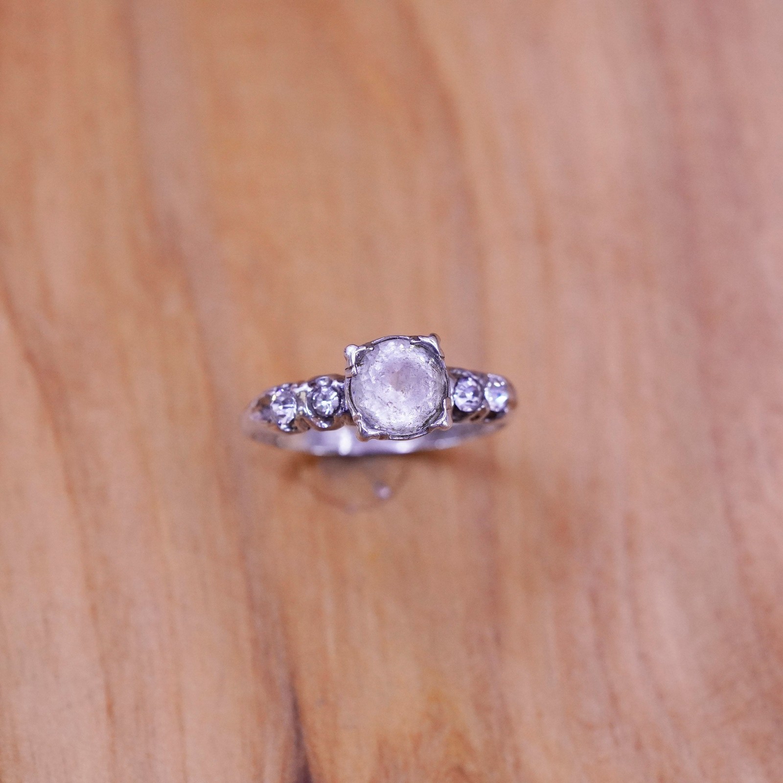 Size 6.25, vintage Sterling 925 silver ring with cz