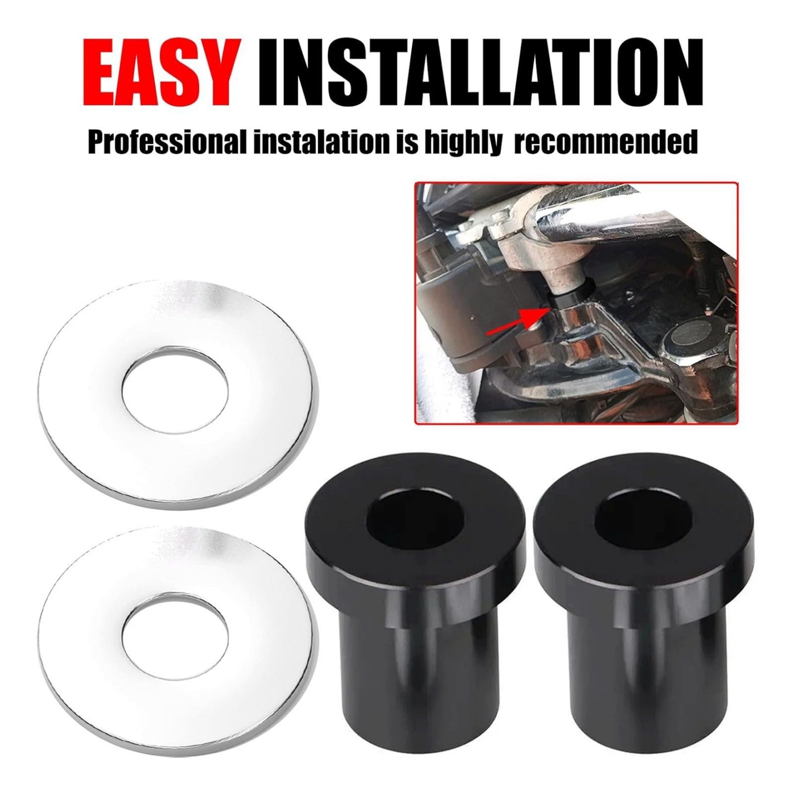 Solid Billet Handlebar Riser Bushings for Harley Touring, Solid Billet-Black