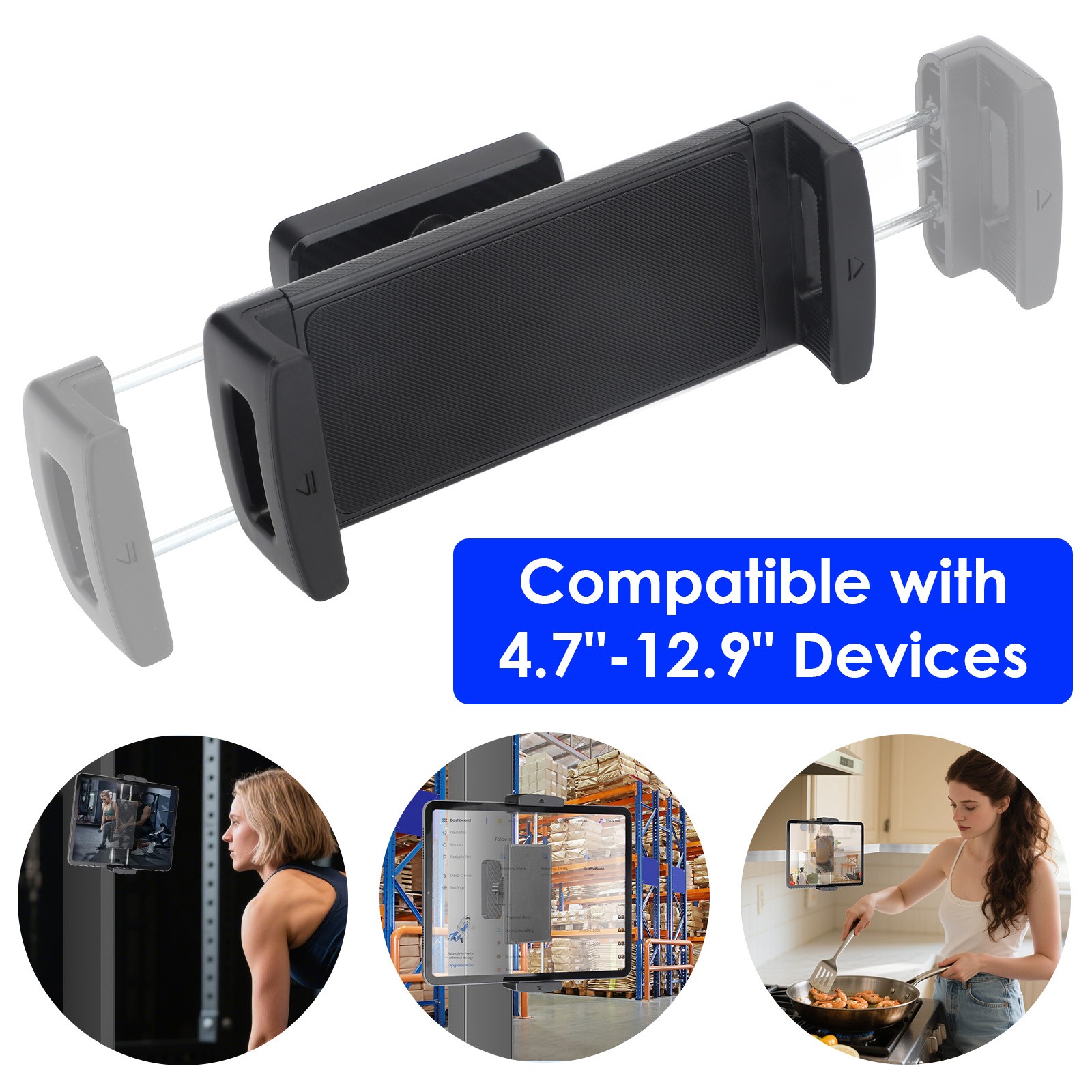 360° Magnetic iPad Mount for Gym Golf Cart Kitchen 4.7-12.9" Tablet Phone Holder